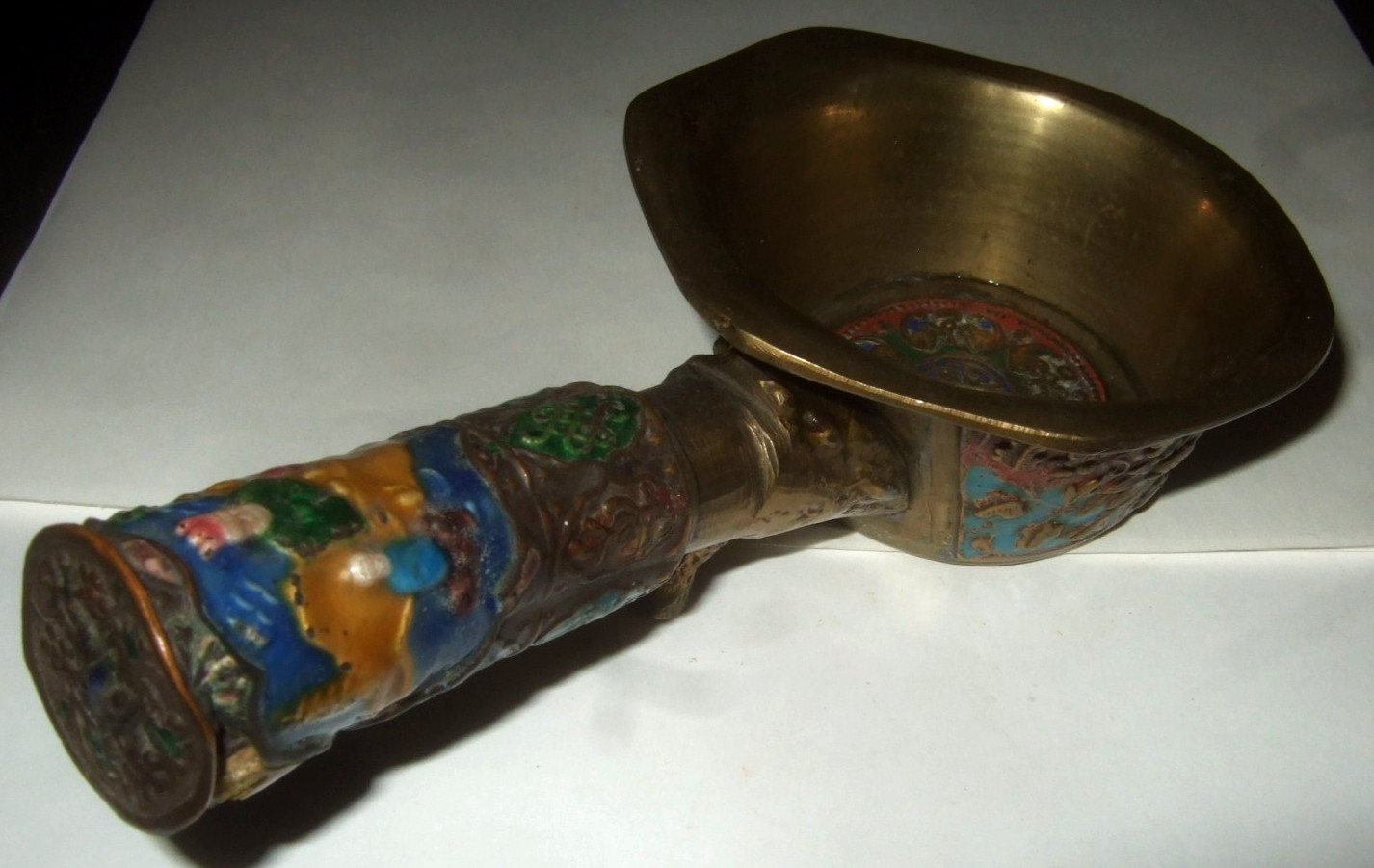 Chinese Brass Enamel Ashtray Estate Heirloom