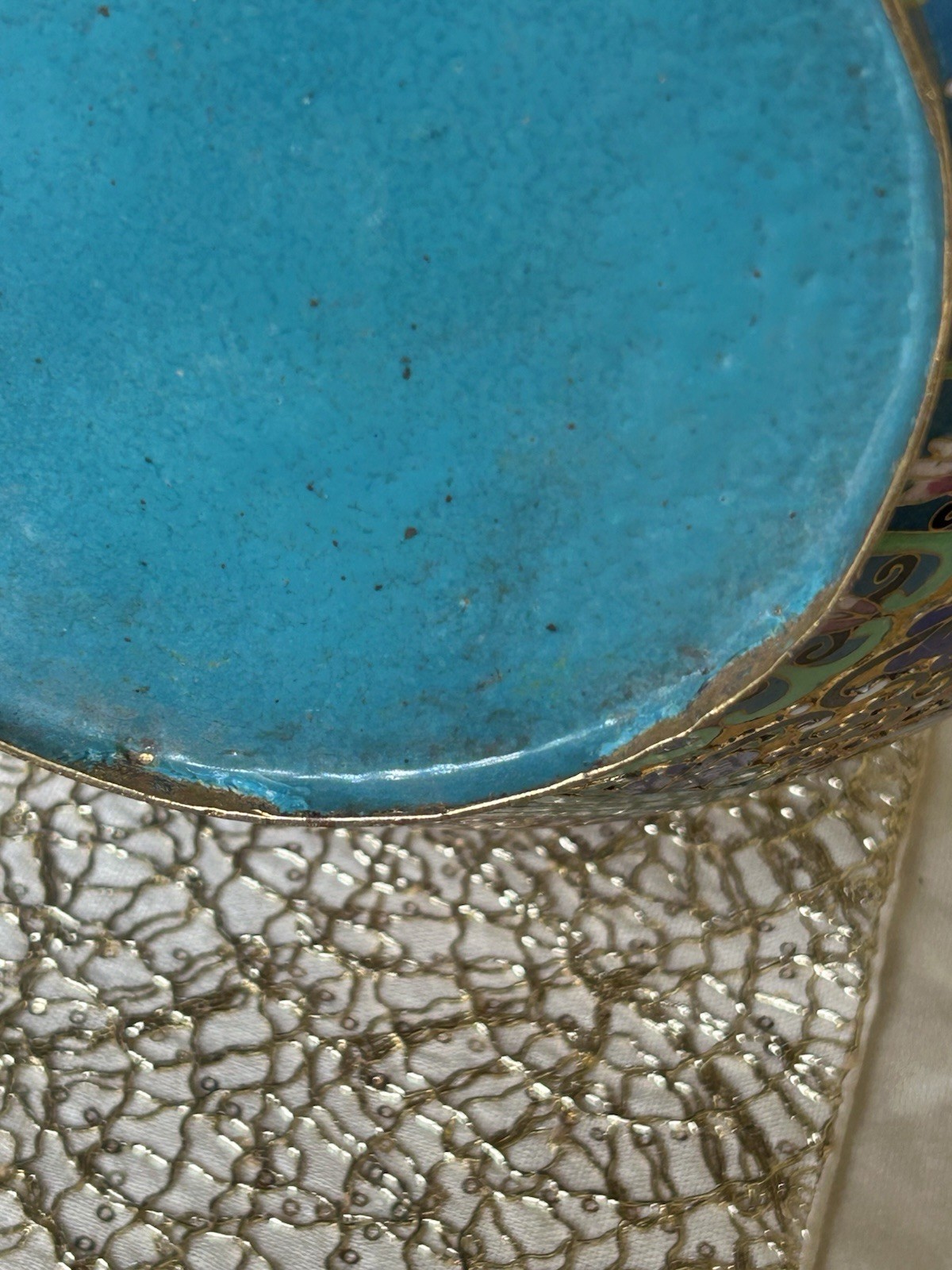 Chinese Cloisonné Planter Flower Pot Peonies Birds Lion Head Accent Brass