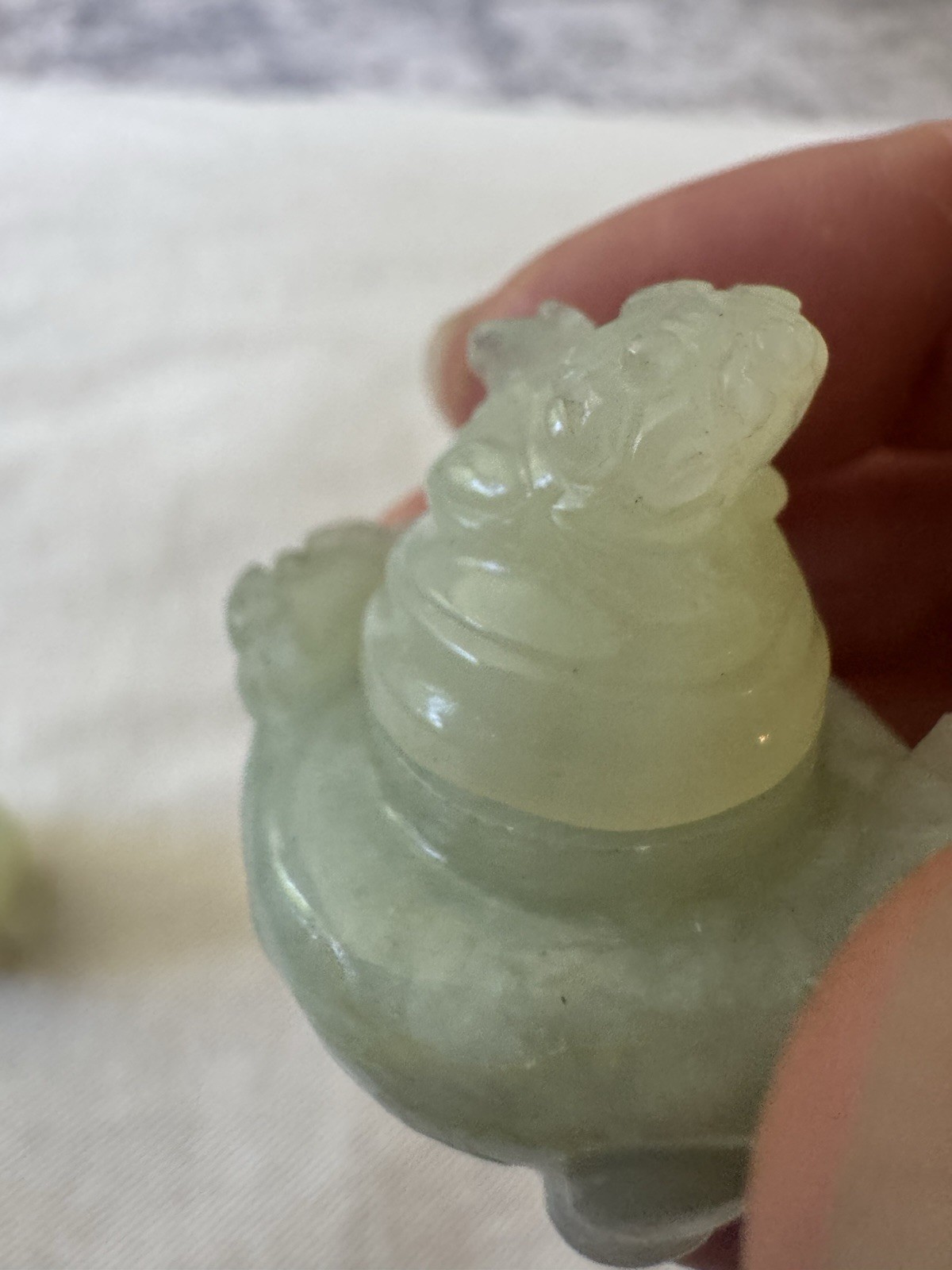 2 Vintage Rare Chinese Carved Jade – Miniature Foo Dog Incense Burners