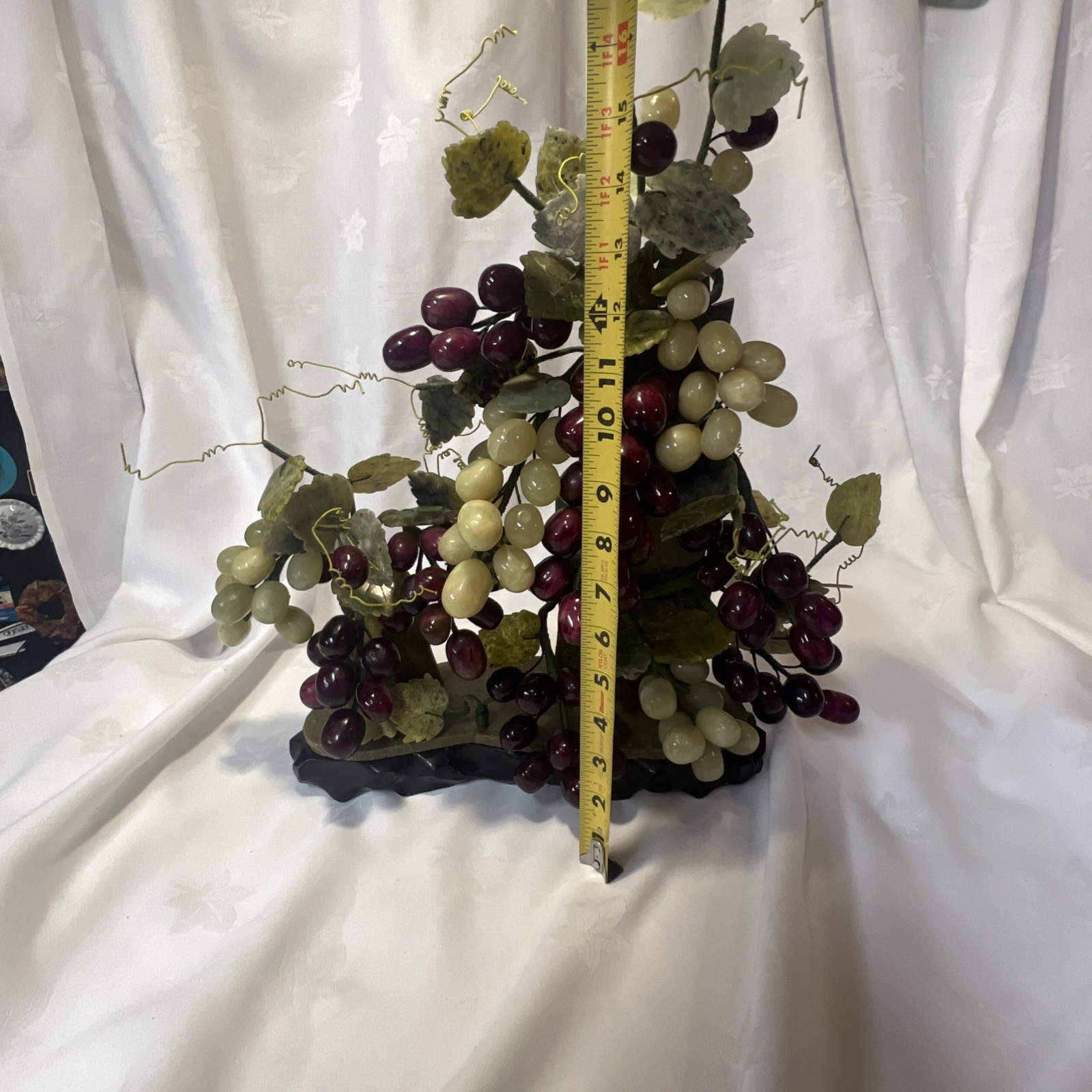Asian Chinese Oriental Jade Stone Grape Fruit Bonsai Tree WoodenStand purple VTG