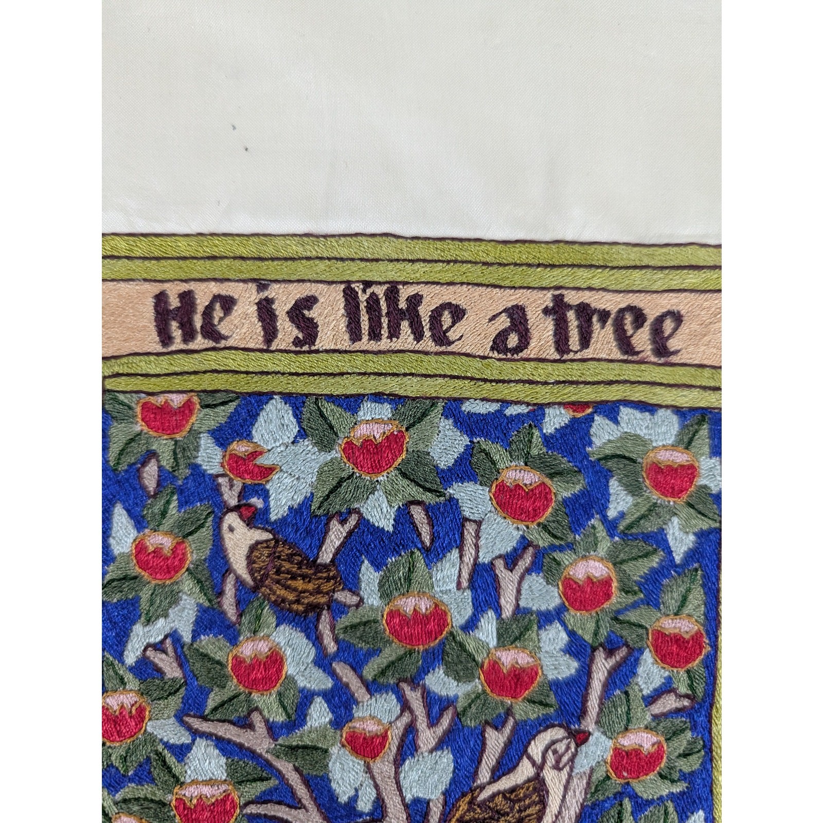 Vintage Hand Embroidered William Morris Inspired Tree of Life Tapestry 21x14in