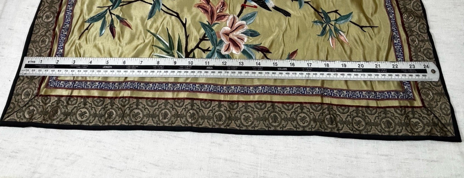 Vintage Dun Huang Chinese Silk Embroidery Bird & Flowers Wall Hanging 12×24