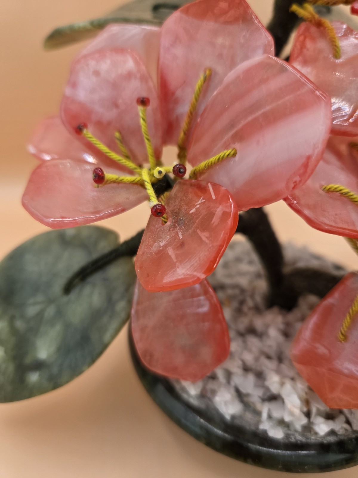 Vintage Oriental Asian Carved Jade Flower Bonsai Tree