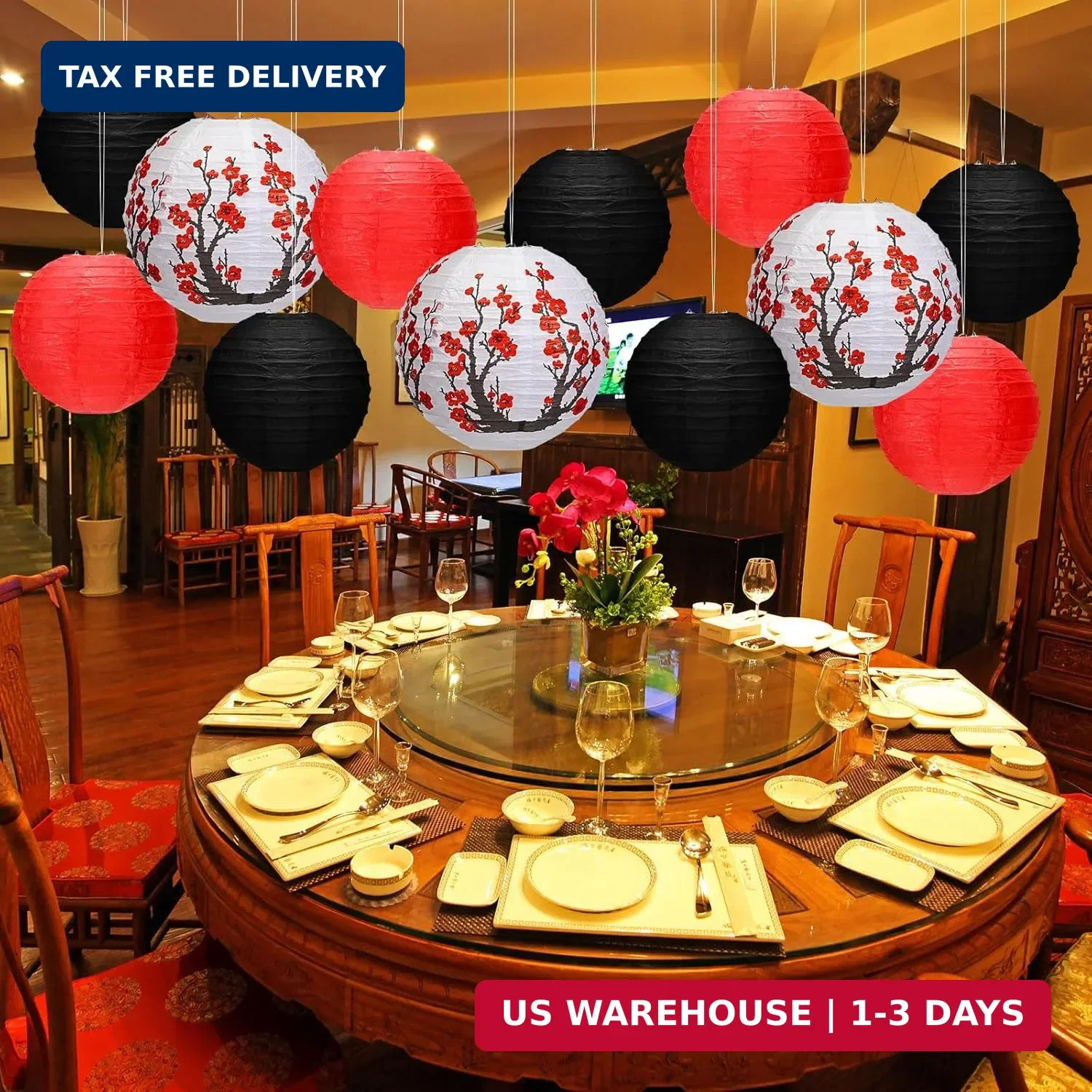 Mudder 20 Pieces Chinese Japanese Paper Lanterns, Cherry Flowers Paper Lanterns