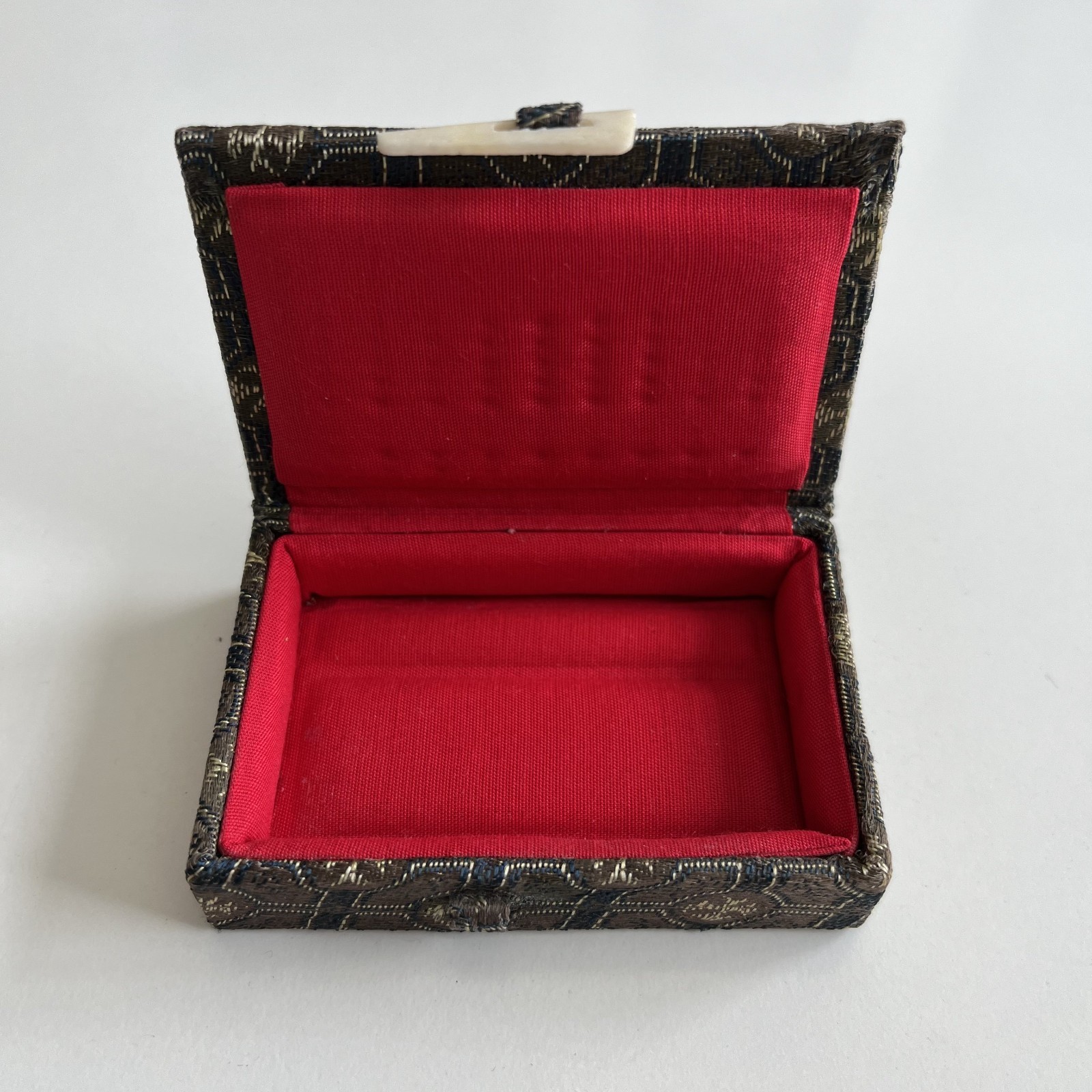Vintage Miniature Brass Chinese Suanpan 9 Rod Abacus With Silk Brocade Box.