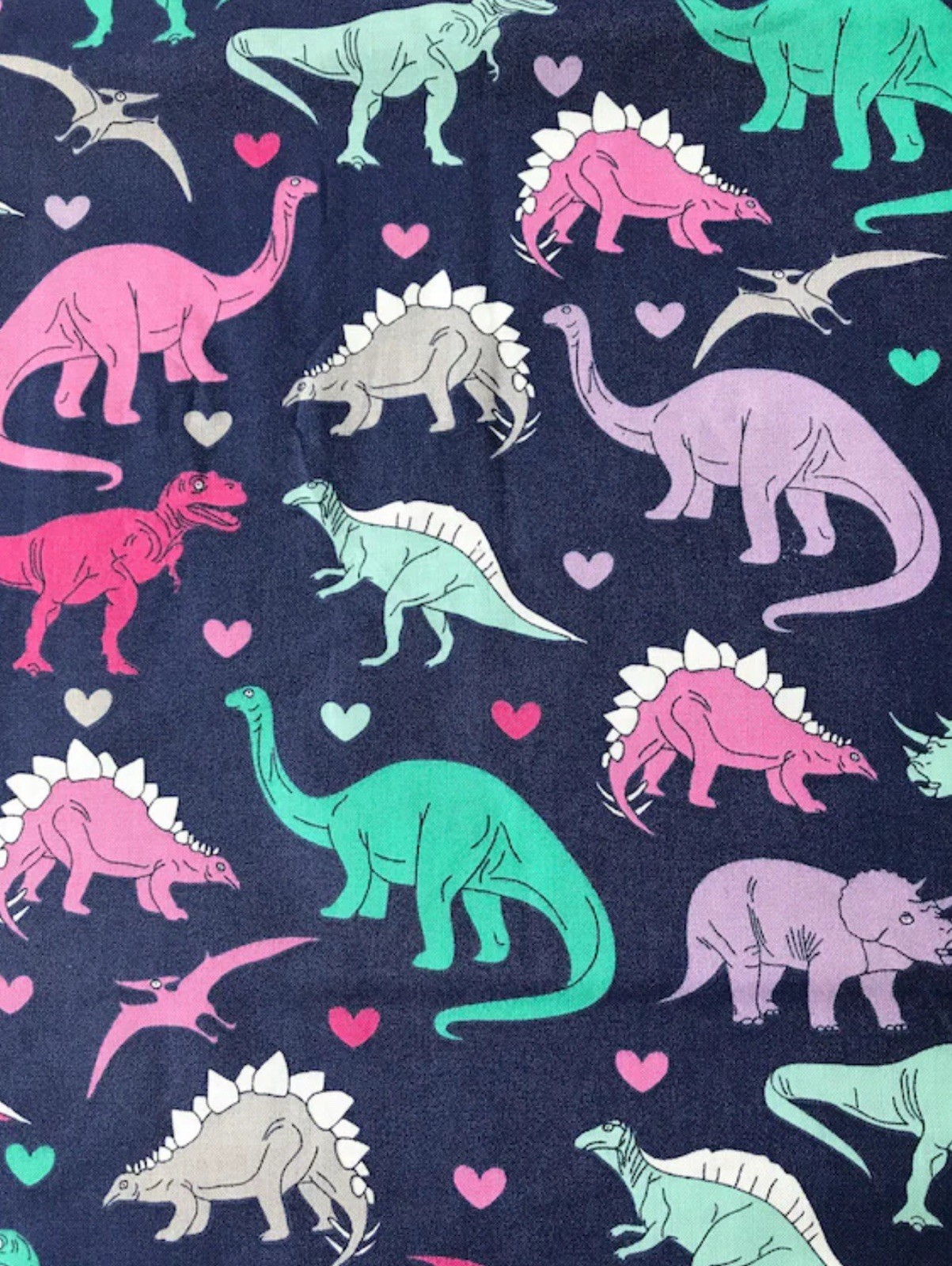 Dinosaurs on Blue Novelty Fabric, Purple Pink & Teal Girl Dinosaur Print, BTHY