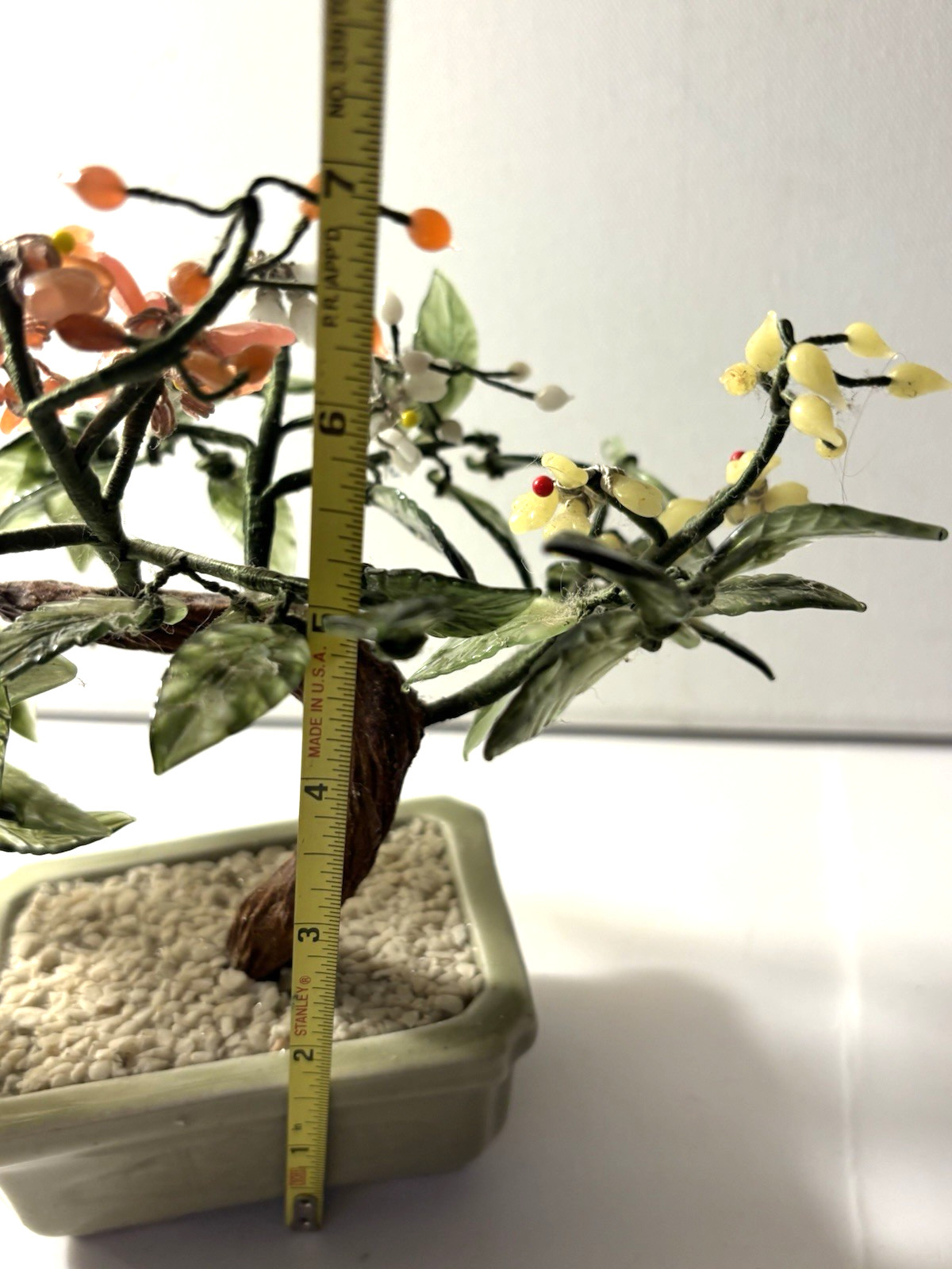Vintage Bonsai Tree Multicolor Flowers Leaves Carved Blooms Asian