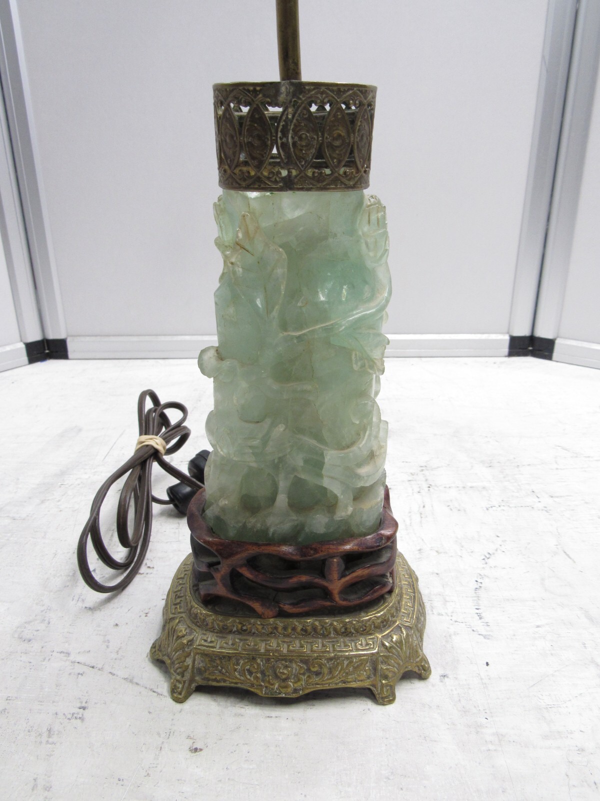 Antique Green Jade Art Deco Carved Jade Lamp