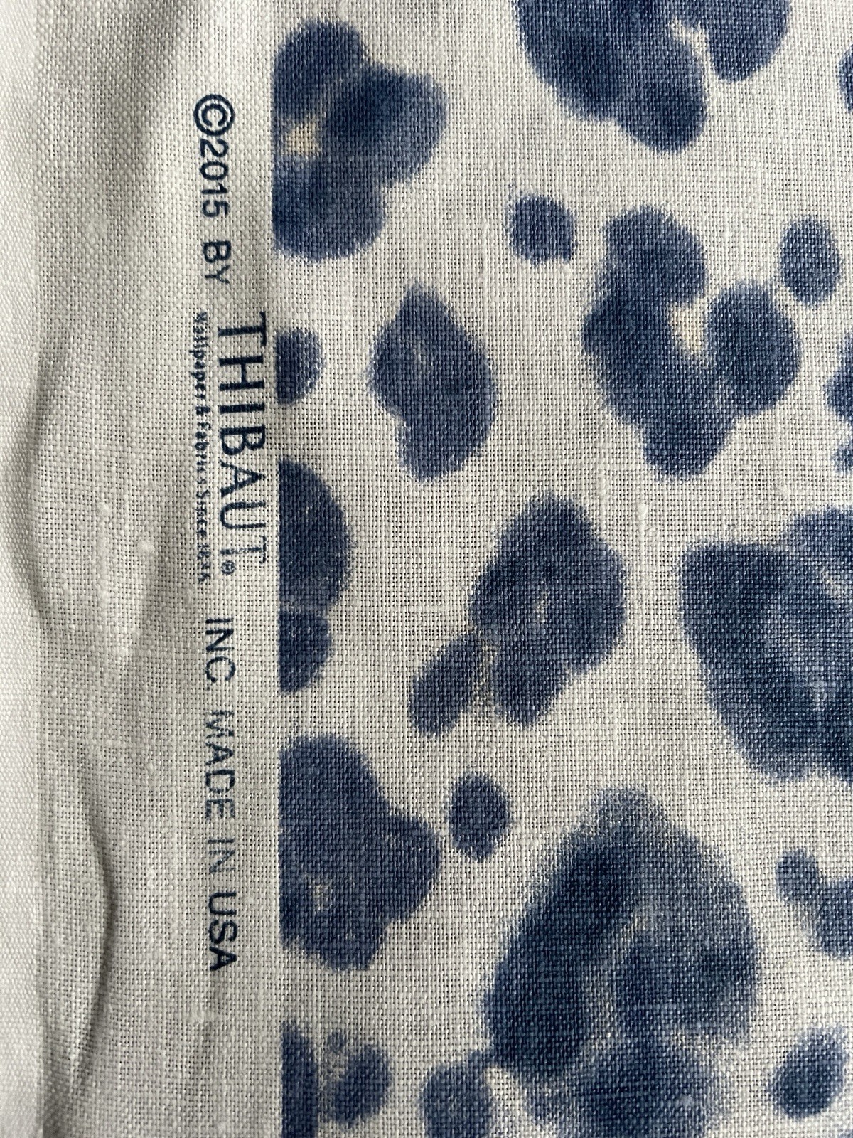 Fabric Thibaut PANTHERA Navy 100% Linen Printed Sold as 7 Continuous Yards New
