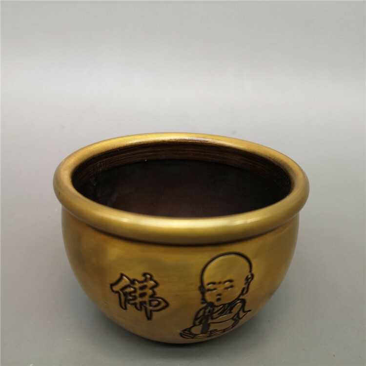 China Collectible Brass Copper Cylinder Ornaments Boy Buddha Jar Water Tank