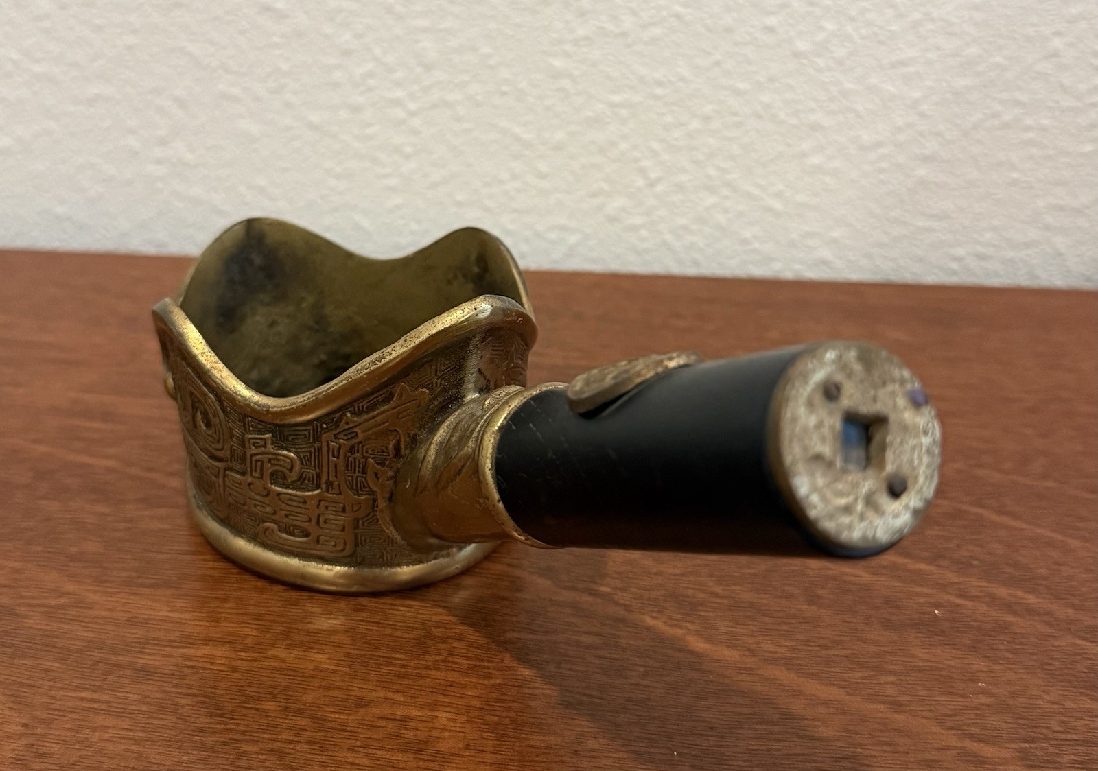 Chinese Brass Silk Iron Vintage Wooden Handle