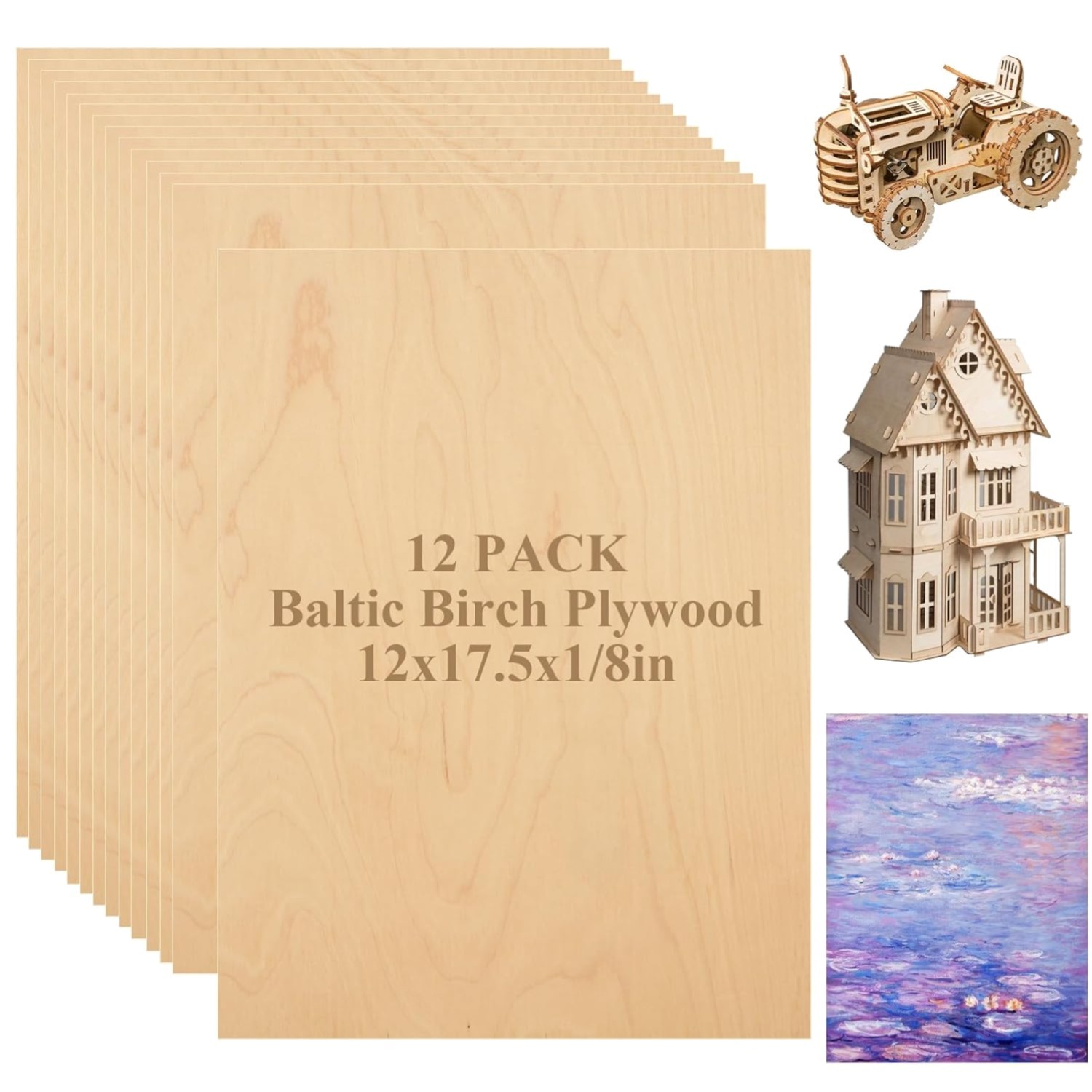 12 Pack Baltic Birch Plywood Sheets 12 X 18 X 1 8 Inch 3Mm Unfinished