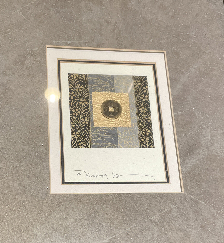 2 Chinese coin round w/square hole custom framed 16.5″ x 14.5″ matted,signed art