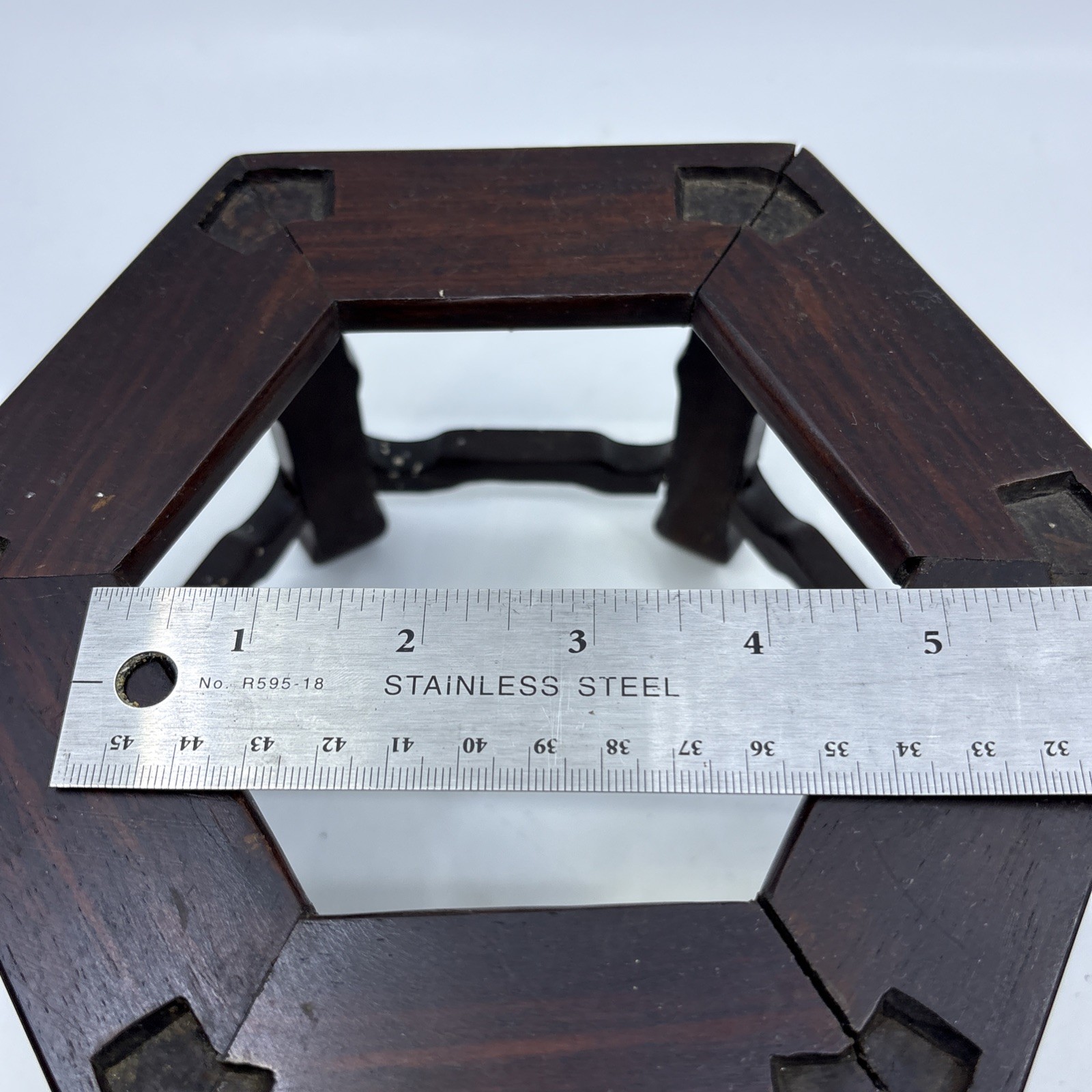 Vintage Chinese Wooden Hexagon Display Stand Vase Plant Asian Lamp Base Footed