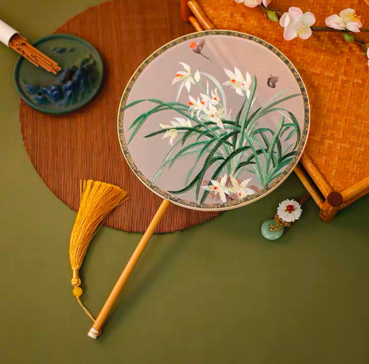 Chinese embroidery round fan double-sided embroidery Multi-style