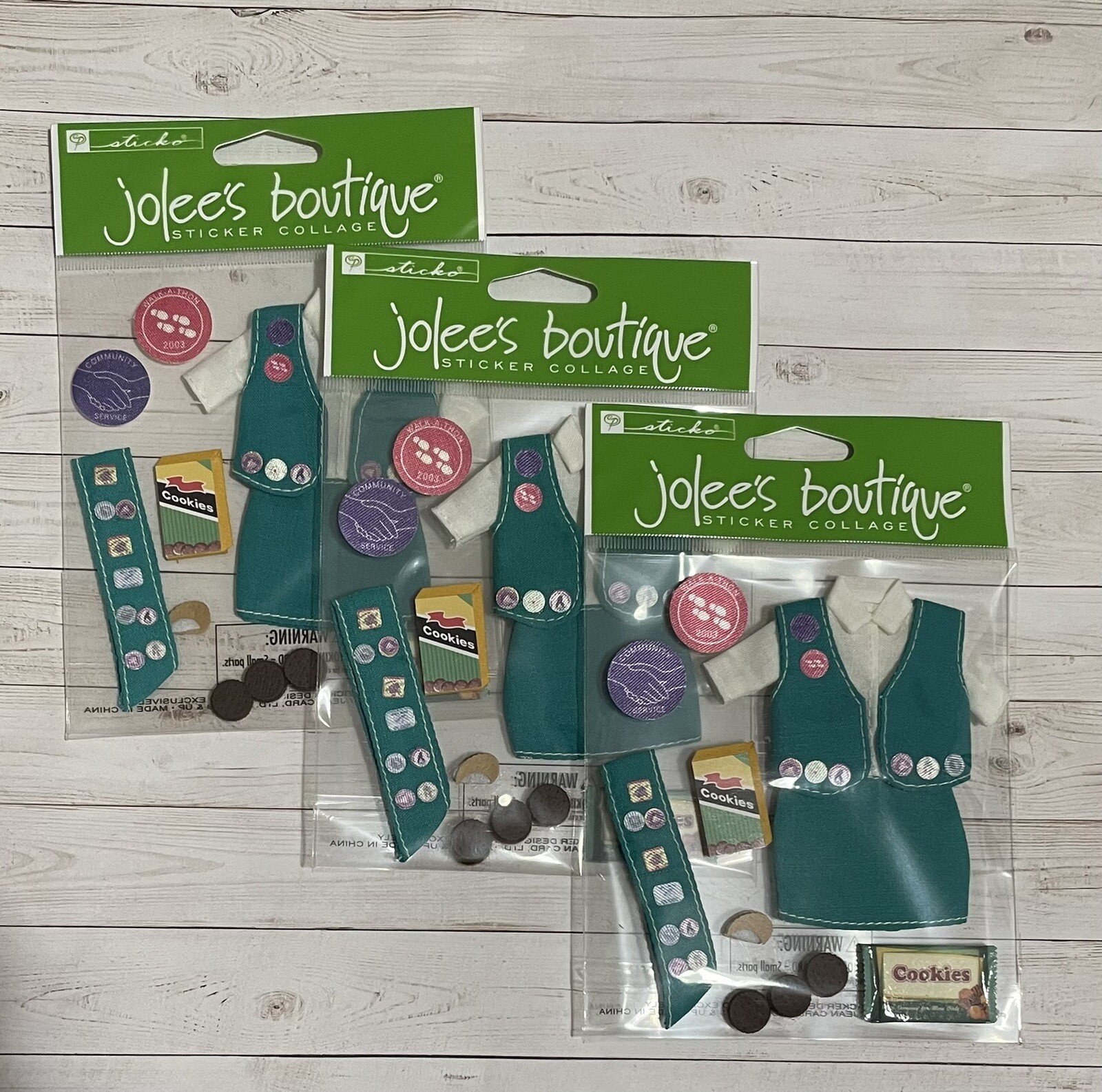 Jolee’s Girl Scout Scrapbooking Stickers Cookies Badges Uniform SPJB098 Set Of 3