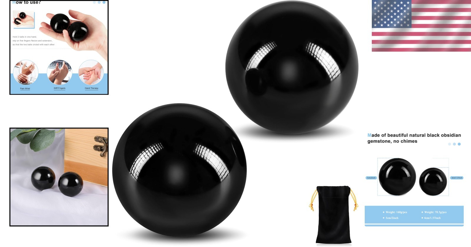 Elegant Black Obsidian Baoding Balls – 2-Pack for Relaxation & Blood Circulation