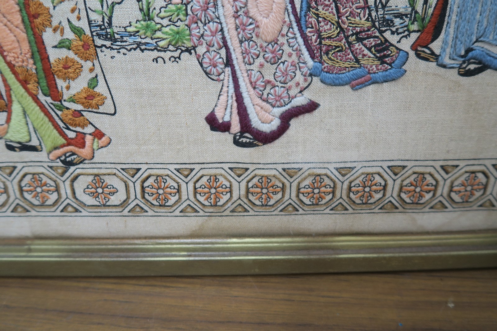 Asian Embroidery Over Painted Canvas Geishas Framed 19″ x 29″ – 22″ x 32″