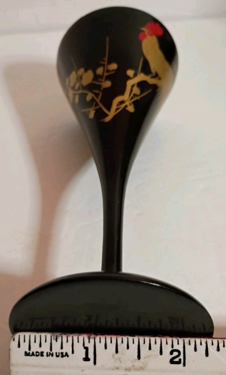 Beautiful Fighting Gold Rooster Chicken Black Lacquer Wood Shaker & 5 Cups China