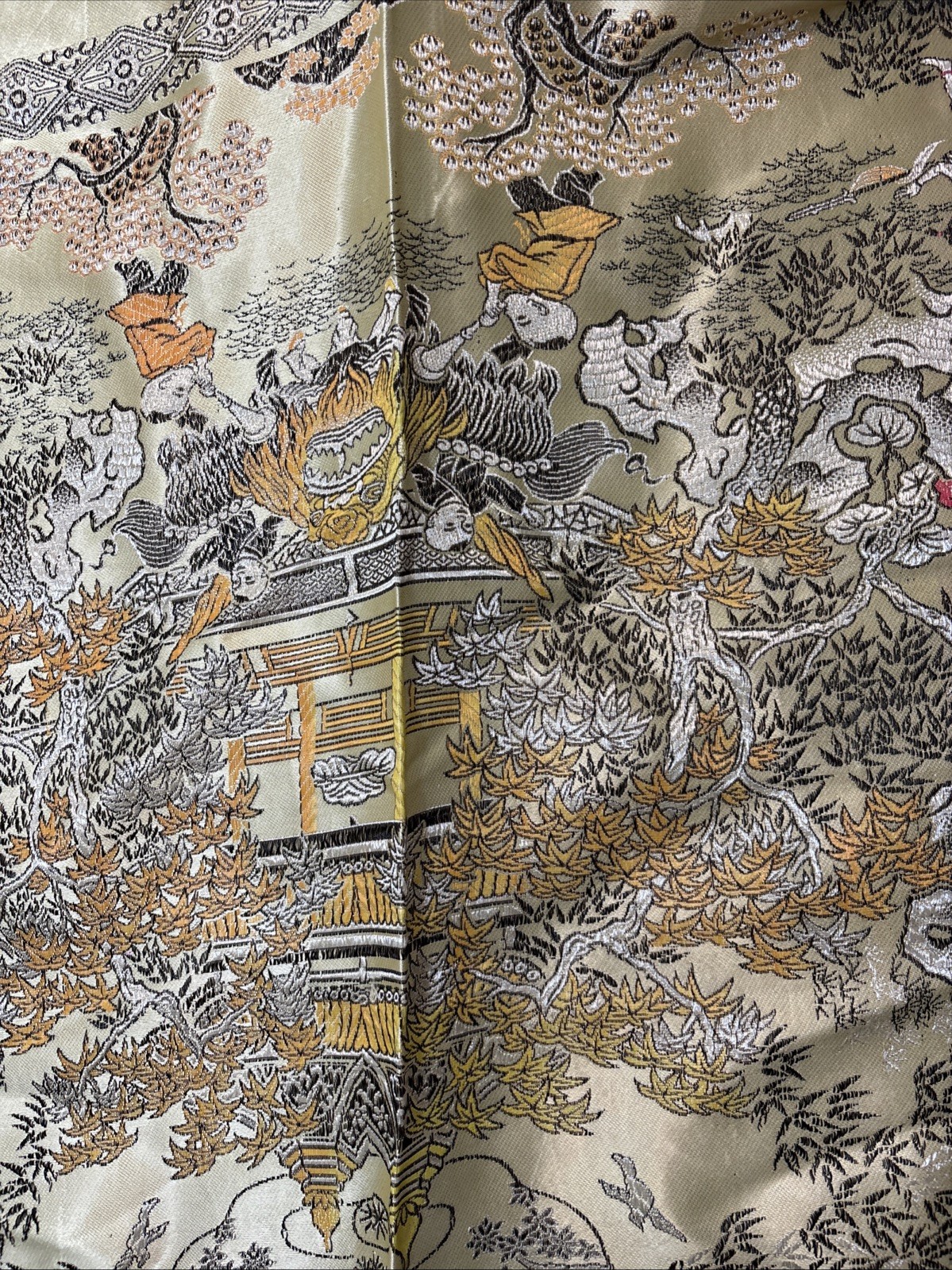 80s Vintage Chinese Silk Brocade Tablecloth, Wall Decor Tapestry Embroidery