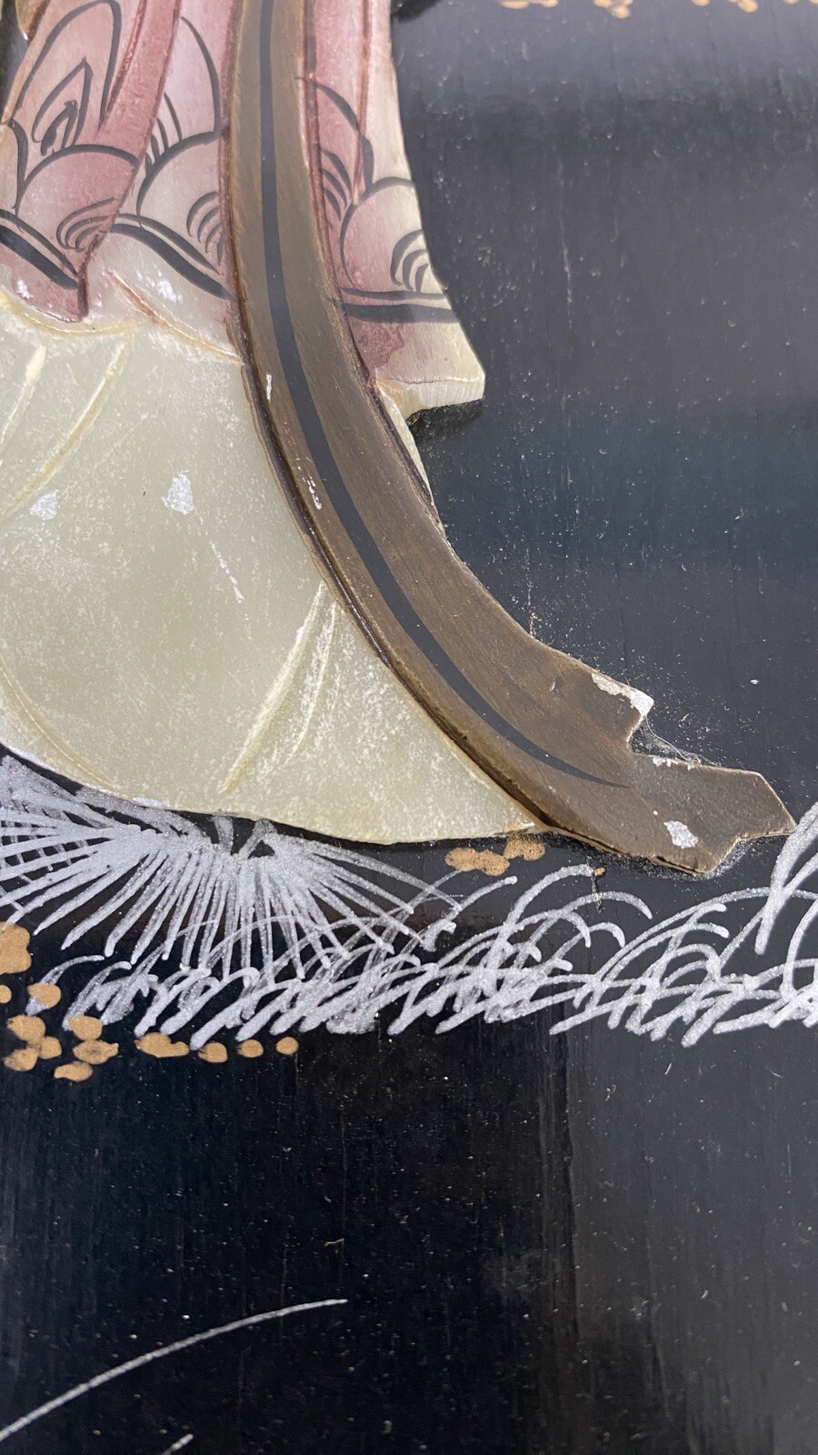Vtg Lacquered Macau Black Wall Panels Mother of Pearl Decoration Asian Set 3