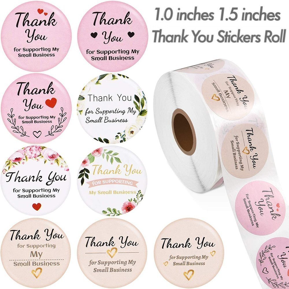 500x 1.0/1.5” Thank You Stickers Thank You For Supporting Small Business Labels