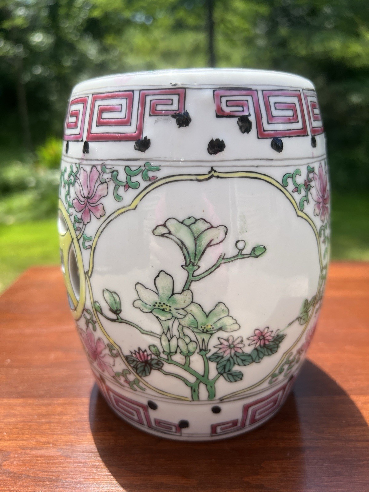 VTG Handpainted Famille Rose Chinoiserie Porcelain Plant Stand Riser Pedestal
