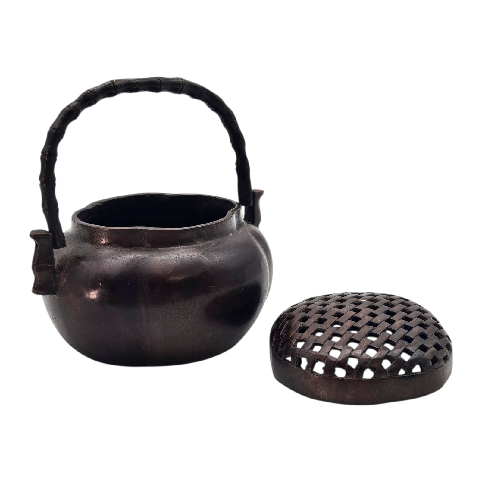 Chinese Bronze Xuande Mark Incense Burner Xianglu Hand Censer Bamboo Handle 4″