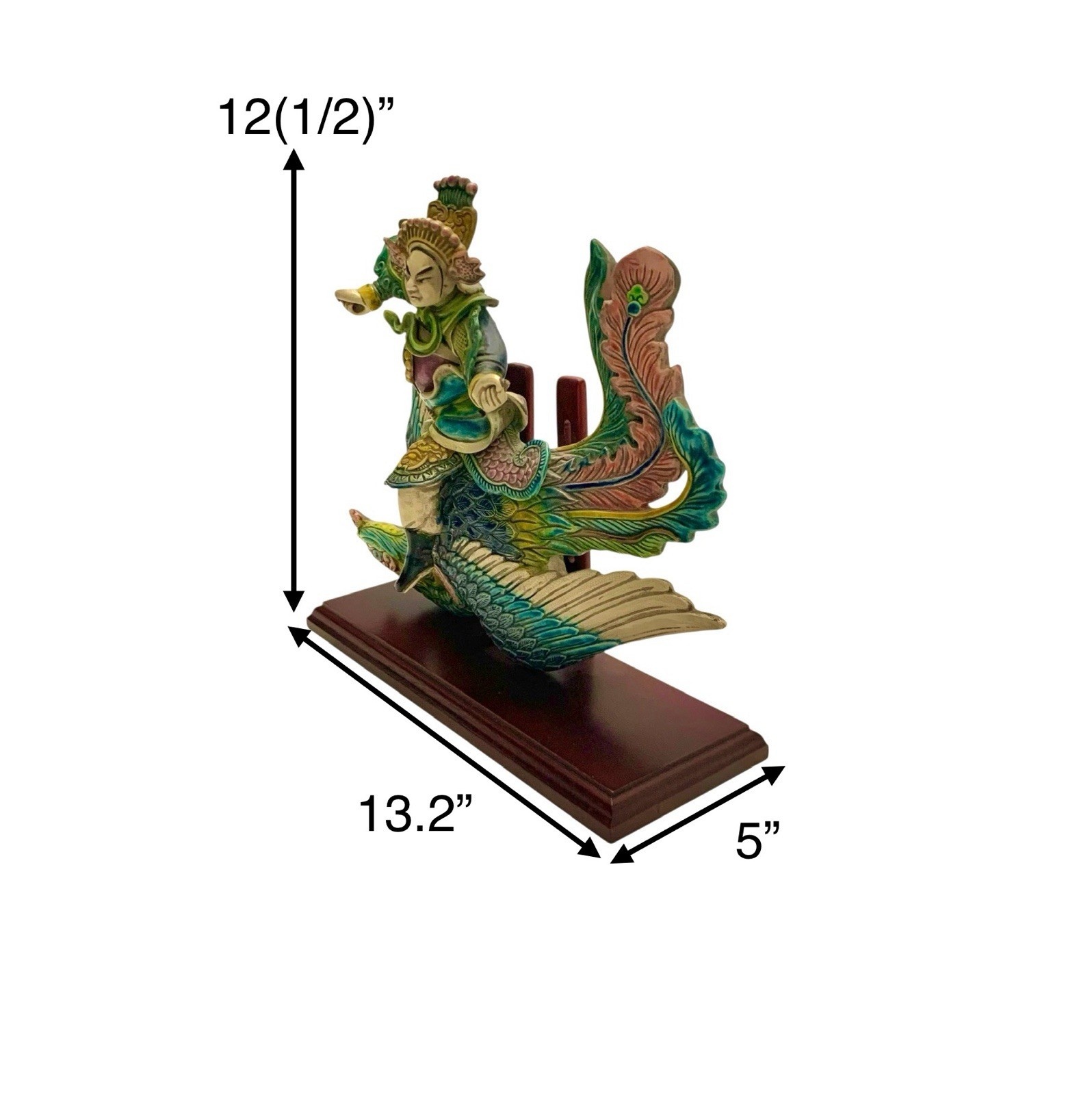 Chinese Figure on Phoenix Bird Oriental Roof Tile on Stand Vintage Asian Decor