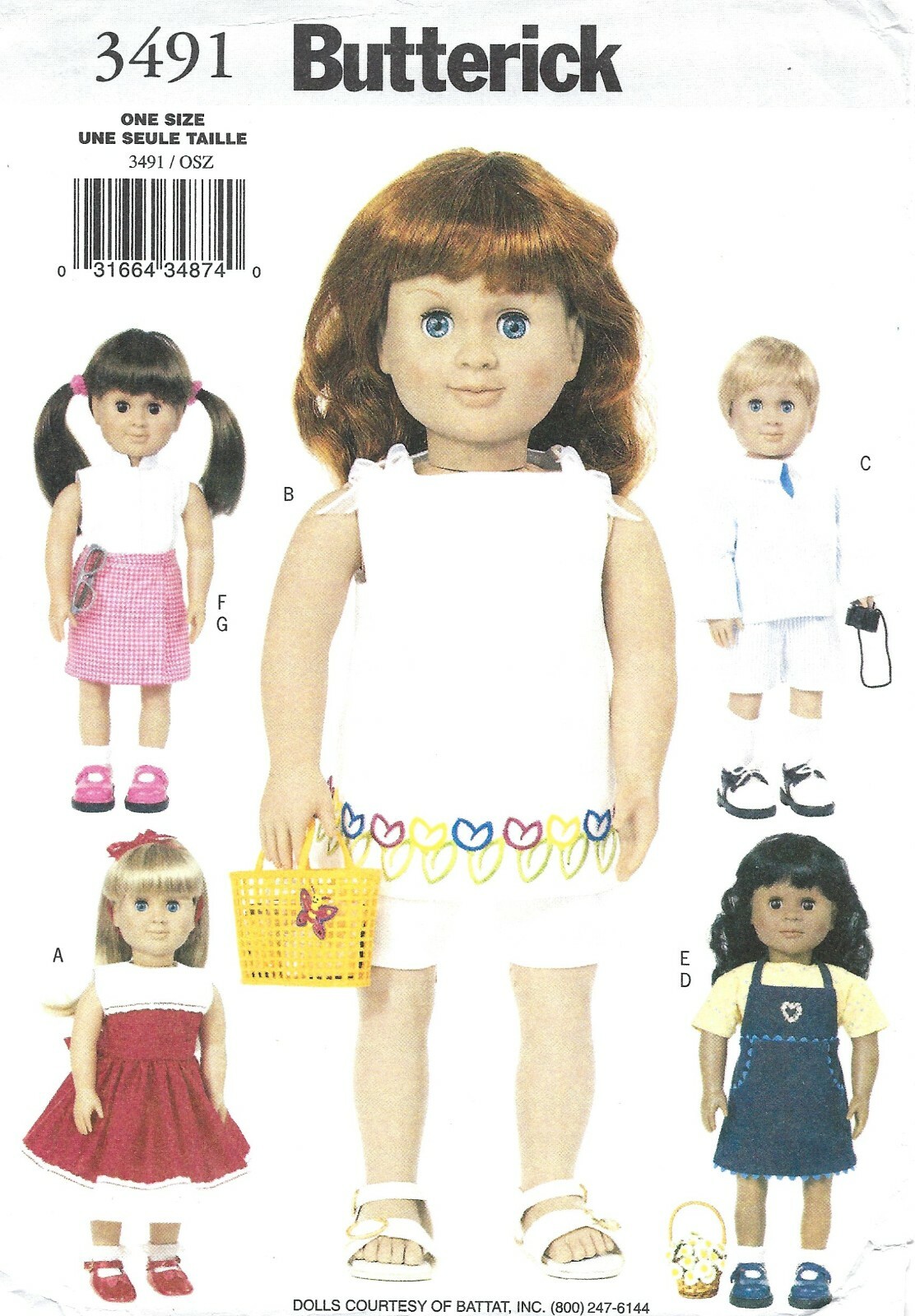 Butterick 3491 18″ Doll Clothes Skirts, Top, Dresses, Suit, Shorts UNCUT Pattern