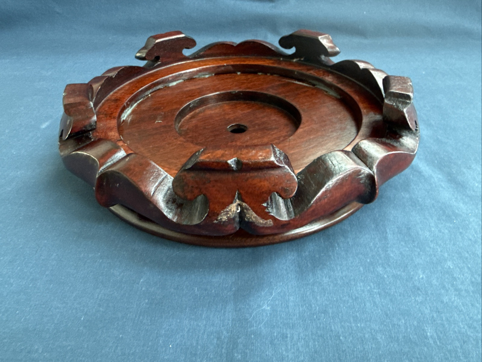 Vintage Chinese Carved Wood Display Stand Vase Bowl Lamp Inset 7 3/4″ by 7 5/8″