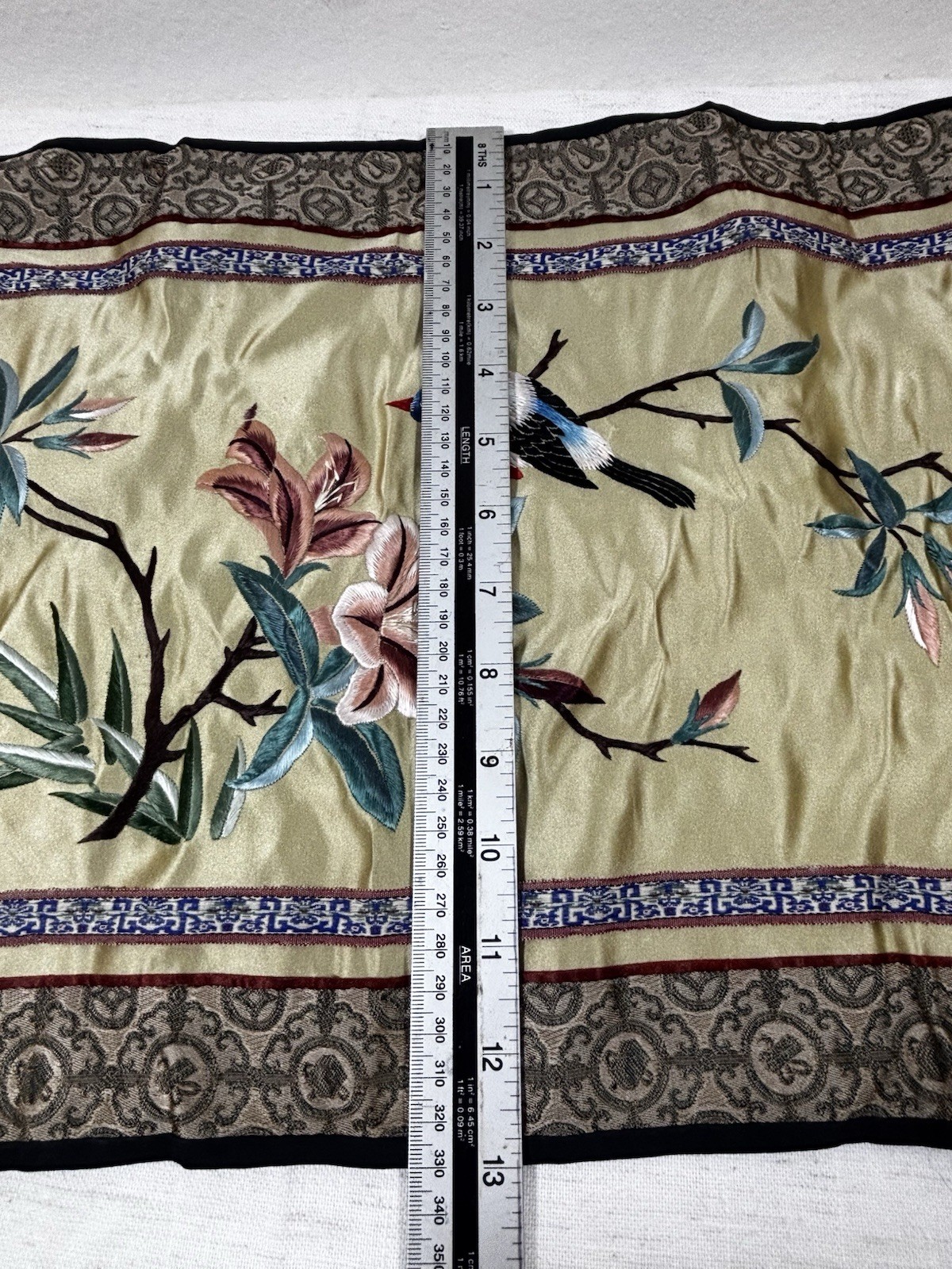 Vintage Dun Huang Chinese Silk Embroidery Bird & Flowers Wall Hanging 12×24