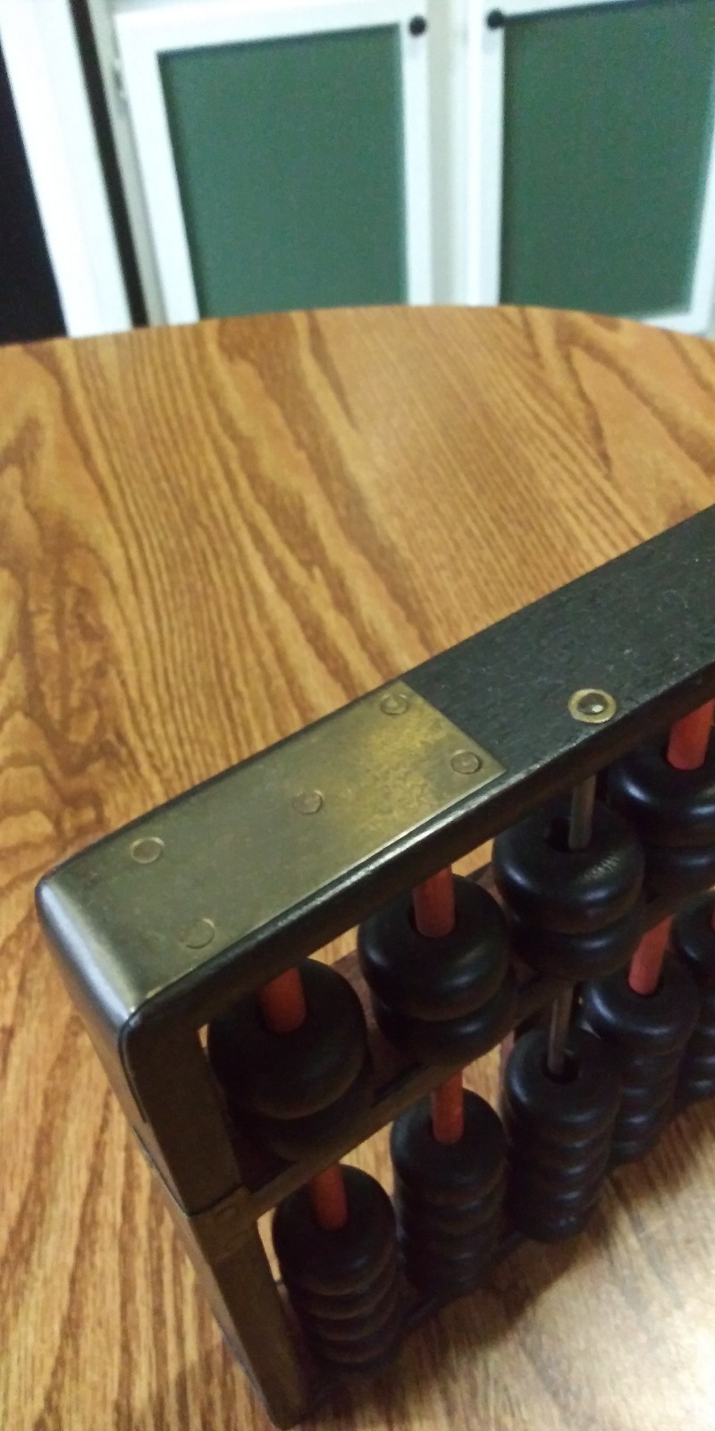 Antique Wood & Brass Abacus Lotus Flower Type 11 Rods 2 Brass 77 Beads Old VGC!!
