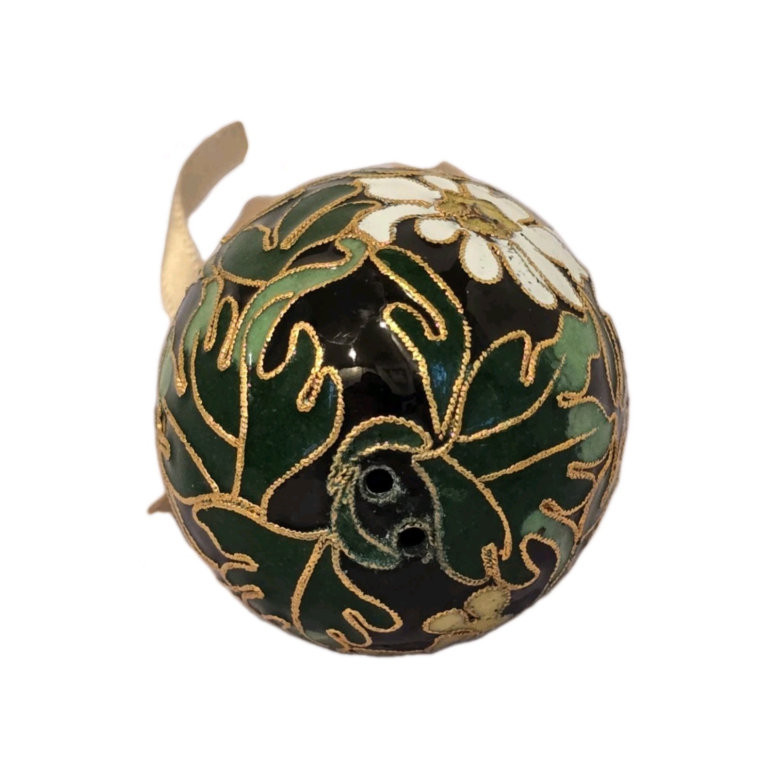 Vintage Black, White and Gold Floral Enamel Cloisonné Chinese Egg