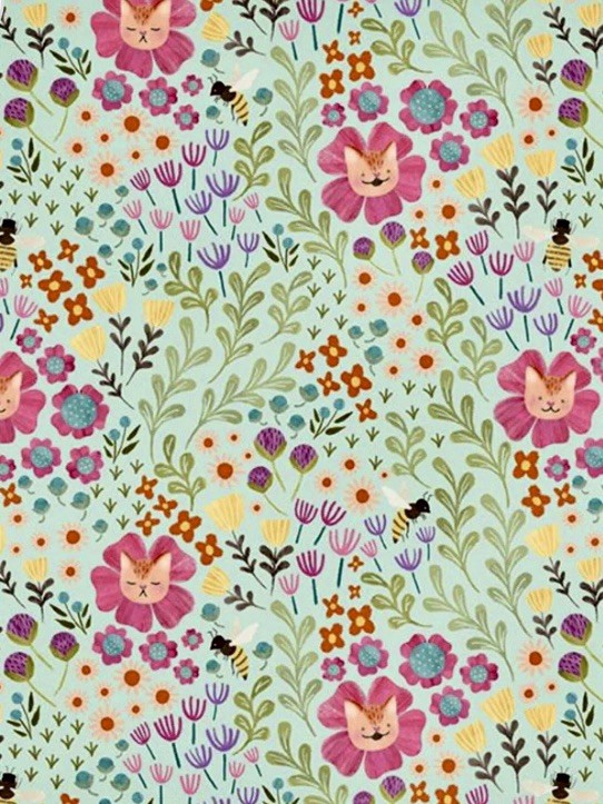 Dear Stella Feline Floral FABRIC Fat Eighth 9×21