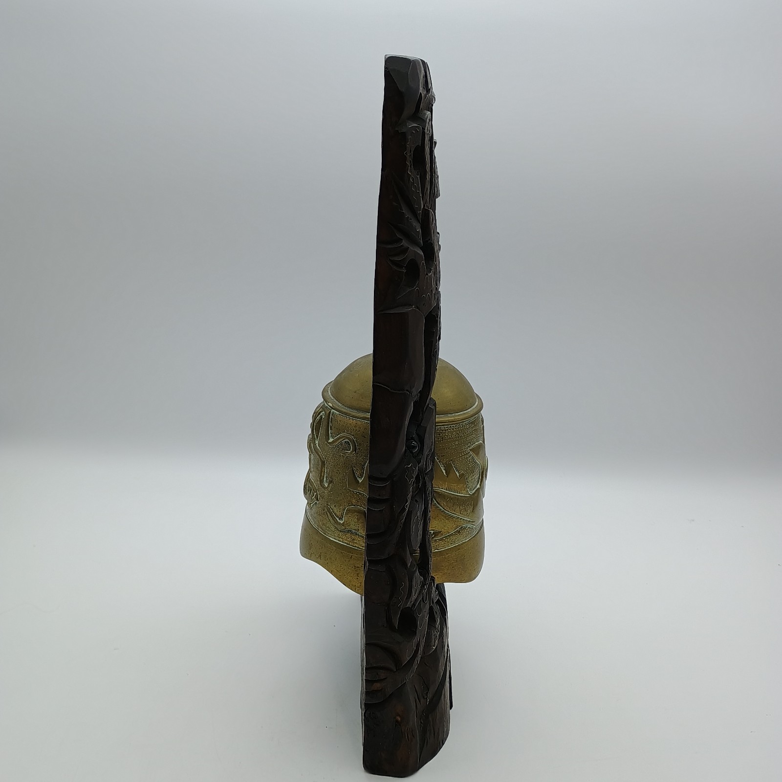 Vintage Chinese Wood Hand Carved Frame Holder With Brass Bell Dragon