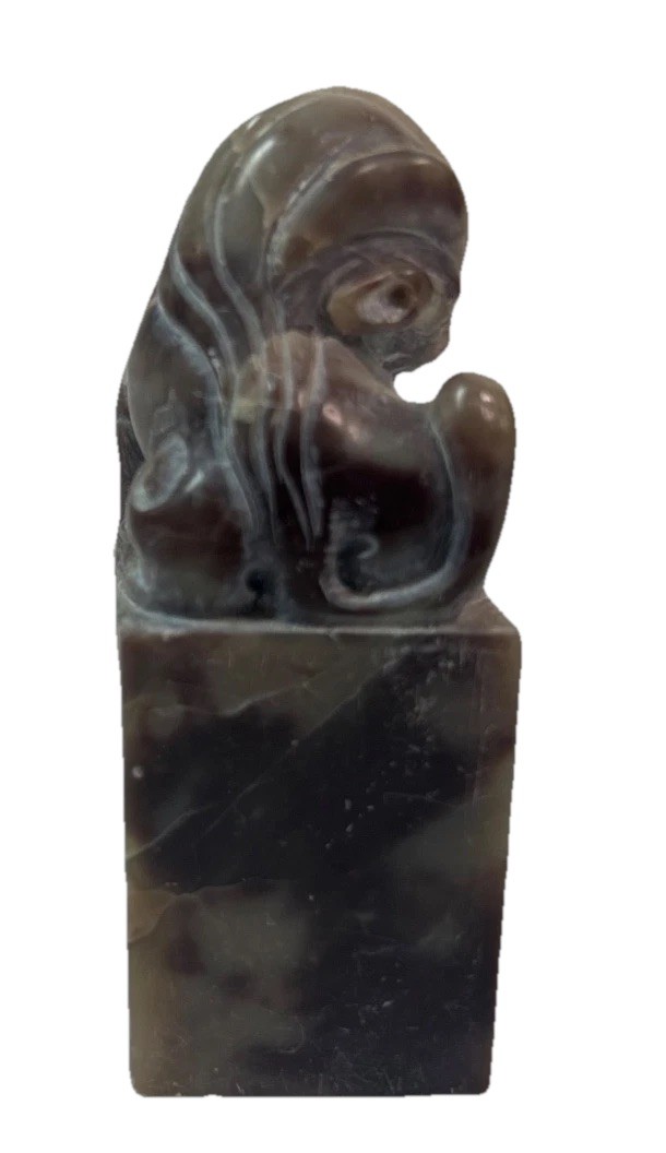 Vintage Carved Chinese Soapstone Seal Foo Dog Lion 1.5”sq x 3.5” Tall
