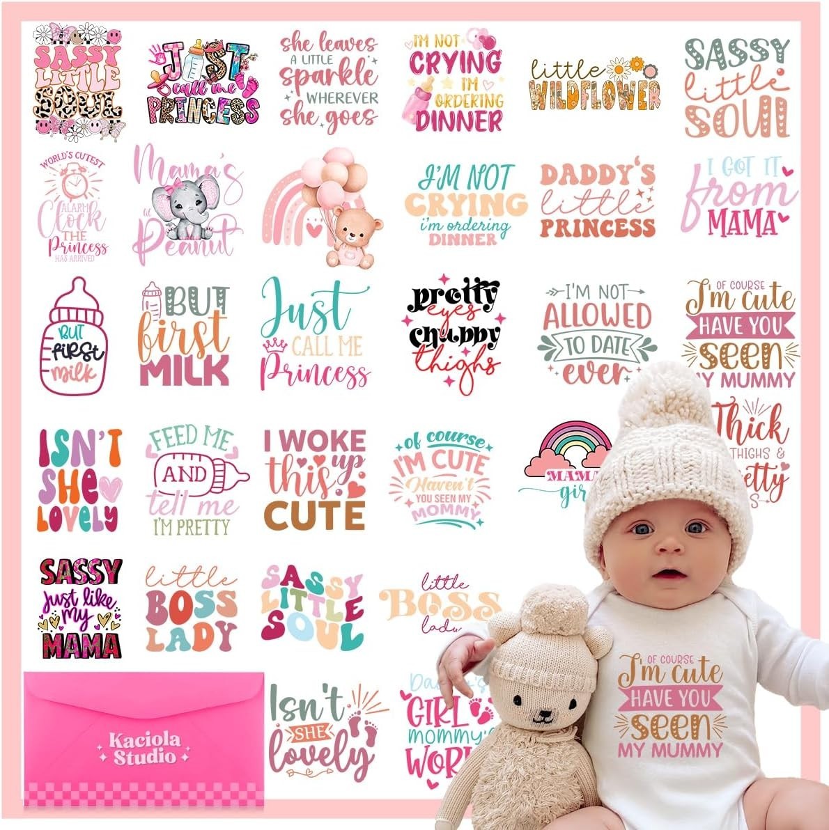 30 Sheets Baby Shower Games Iron on Transfers, Baby Girl DTF Transfers Ready to