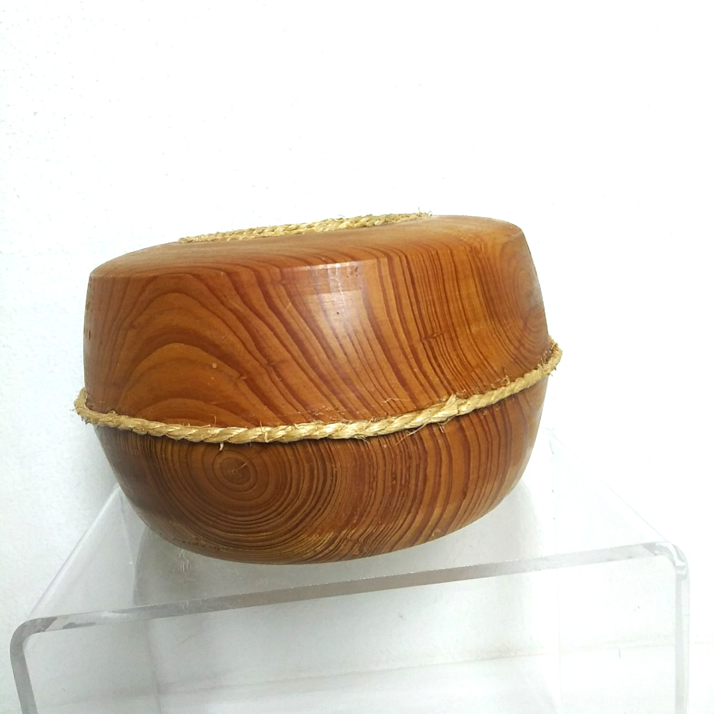 Hand Turned Cypress Wood Decorative Bowl Signed 3×6 Rope Accents