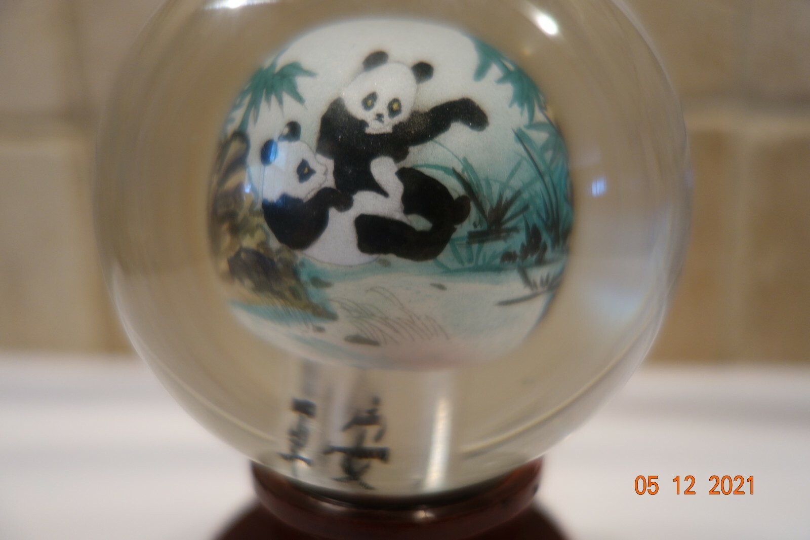 Panda Bear Family Crystal Globe, Hand Painted, 3.18″X3.18″