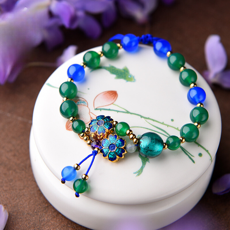Chinese Coloured Glaze/Cloisonne/Agate Ethnic Style Vogue Hand Chain Bracelet