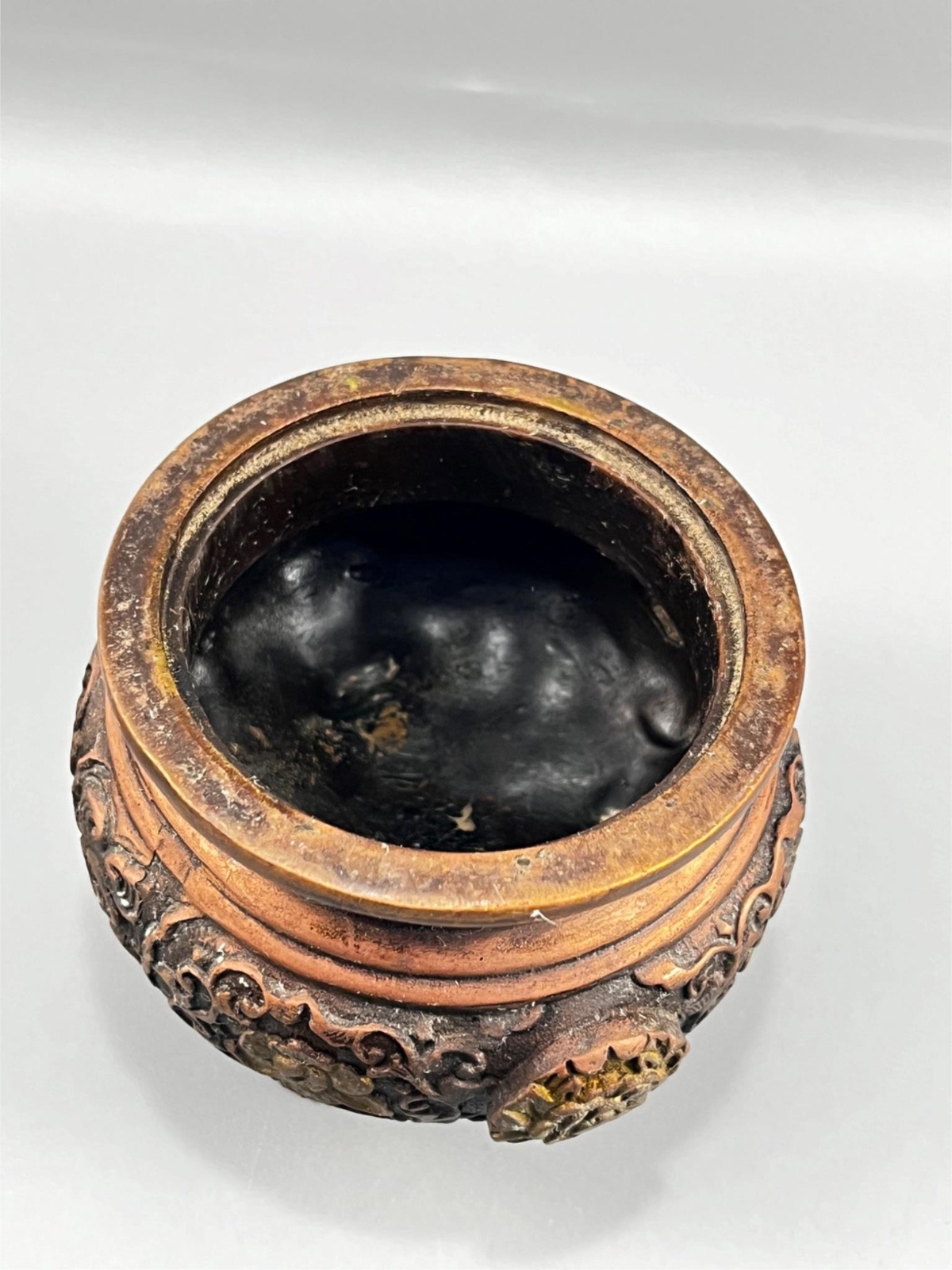 Antique Chinese Metal Bronze Brass Foo Dog Lion Ornate Incense Burner