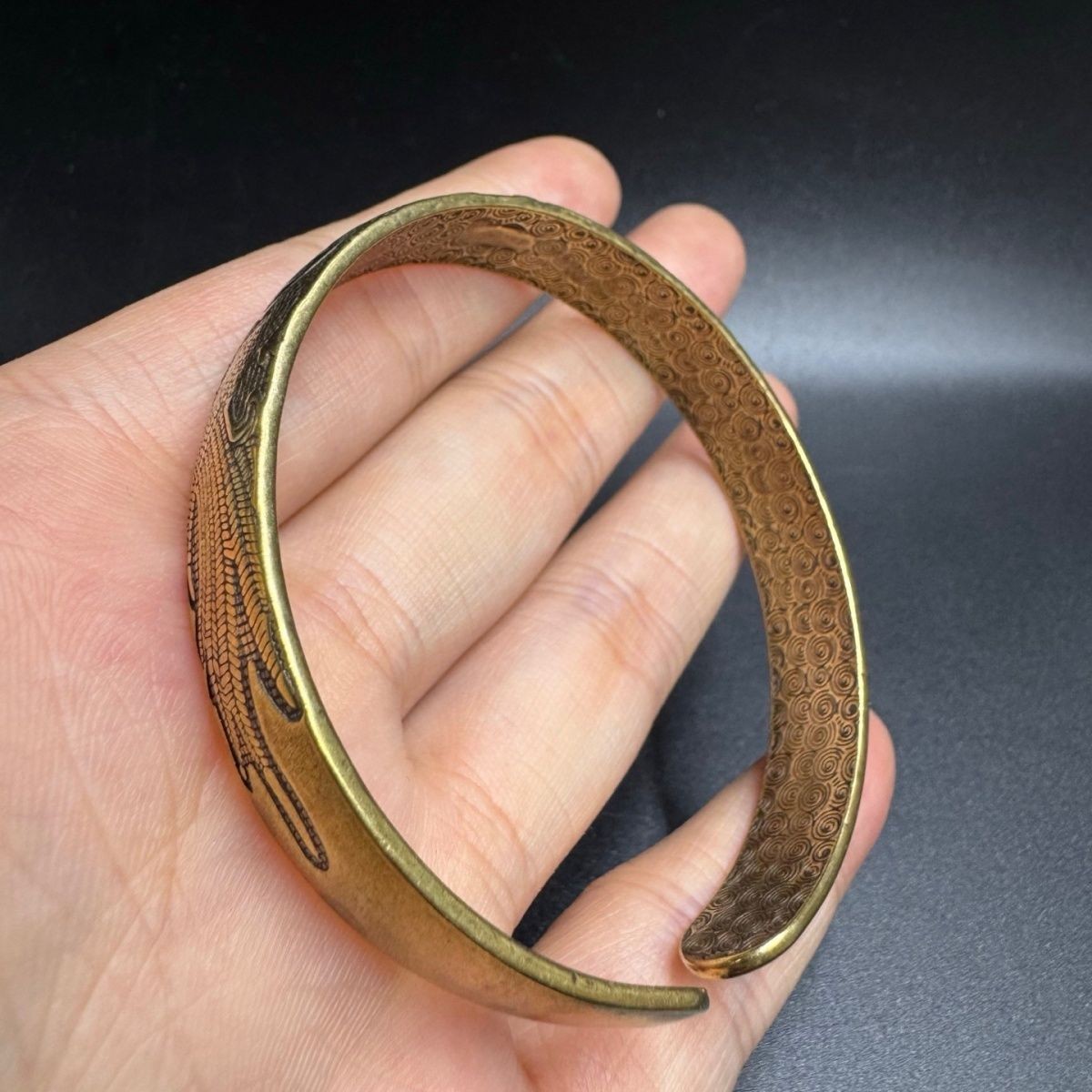 Vintage Brass Dragon Phoenix Bangle Antique Copper Open Bracelet