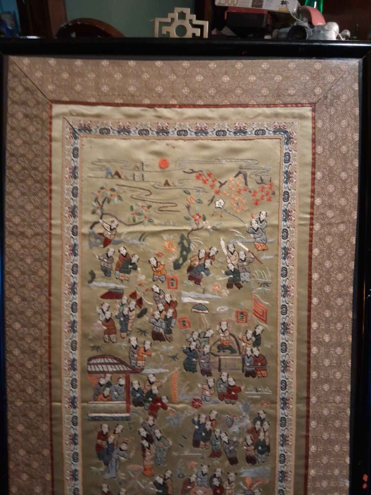 SALE….$99.Antique 100 Children Playing Chinese Hand Embroidered Silk Panel