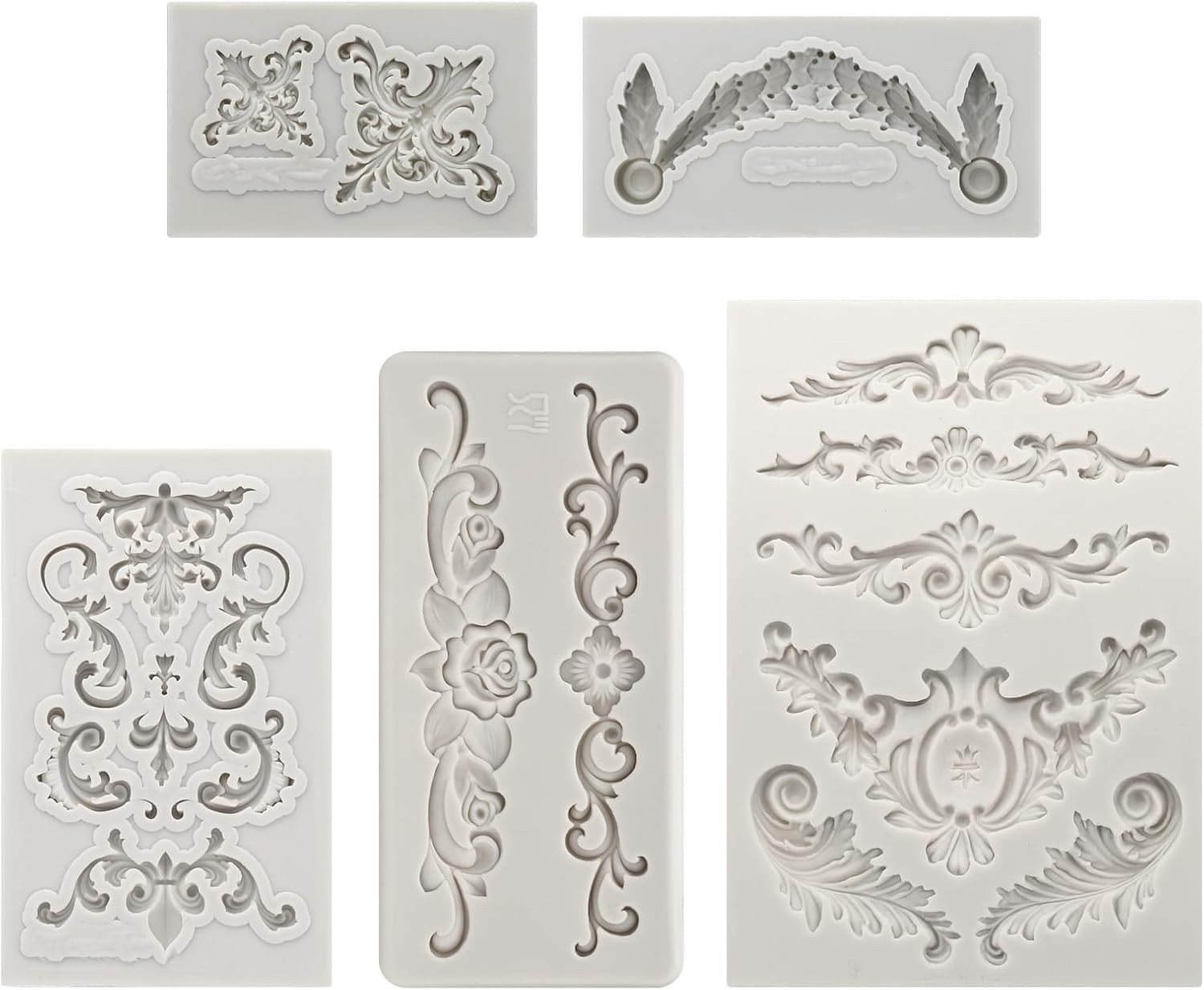 5PCS Polymer Clay Mold, Clay Mold Fondant Mold 3D Baroque Iod-Mold Silicone f…