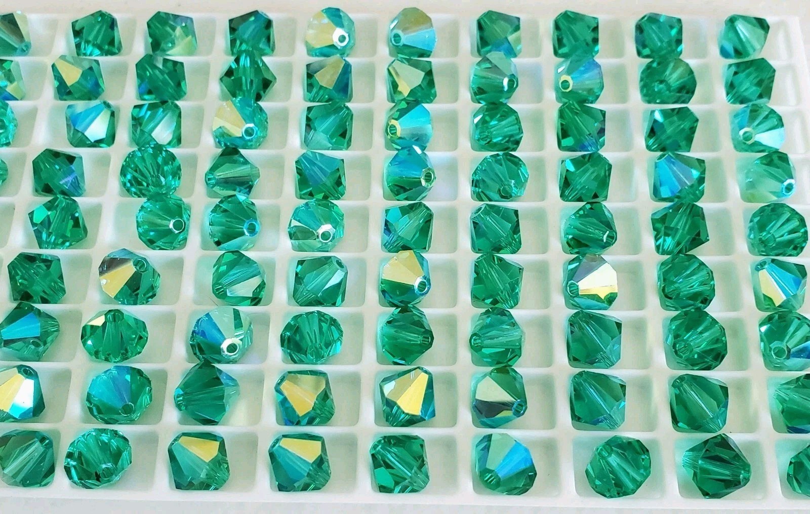 Vintage Swarovski 5301 8mm Light Emerald AB bicone beads (12pcs)