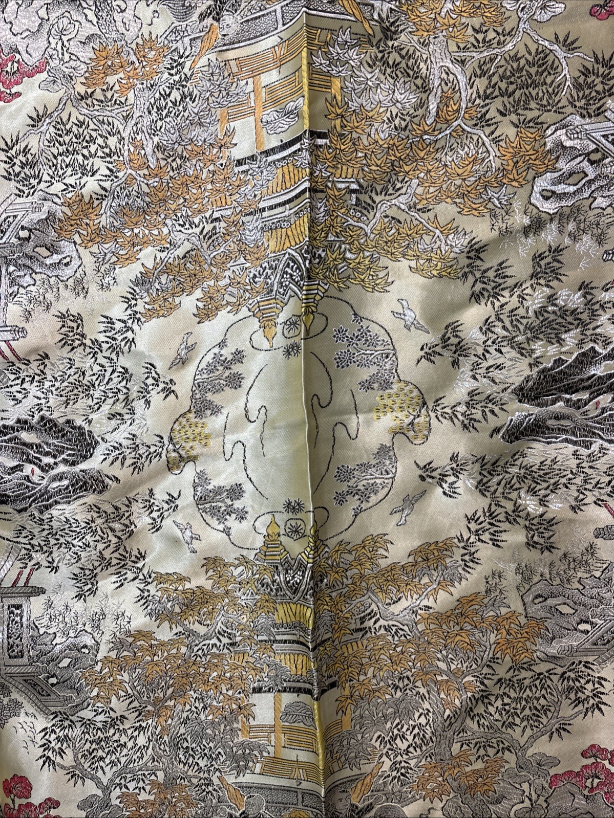 80s Vintage Chinese Silk Brocade Tablecloth, Wall Decor Tapestry Embroidery