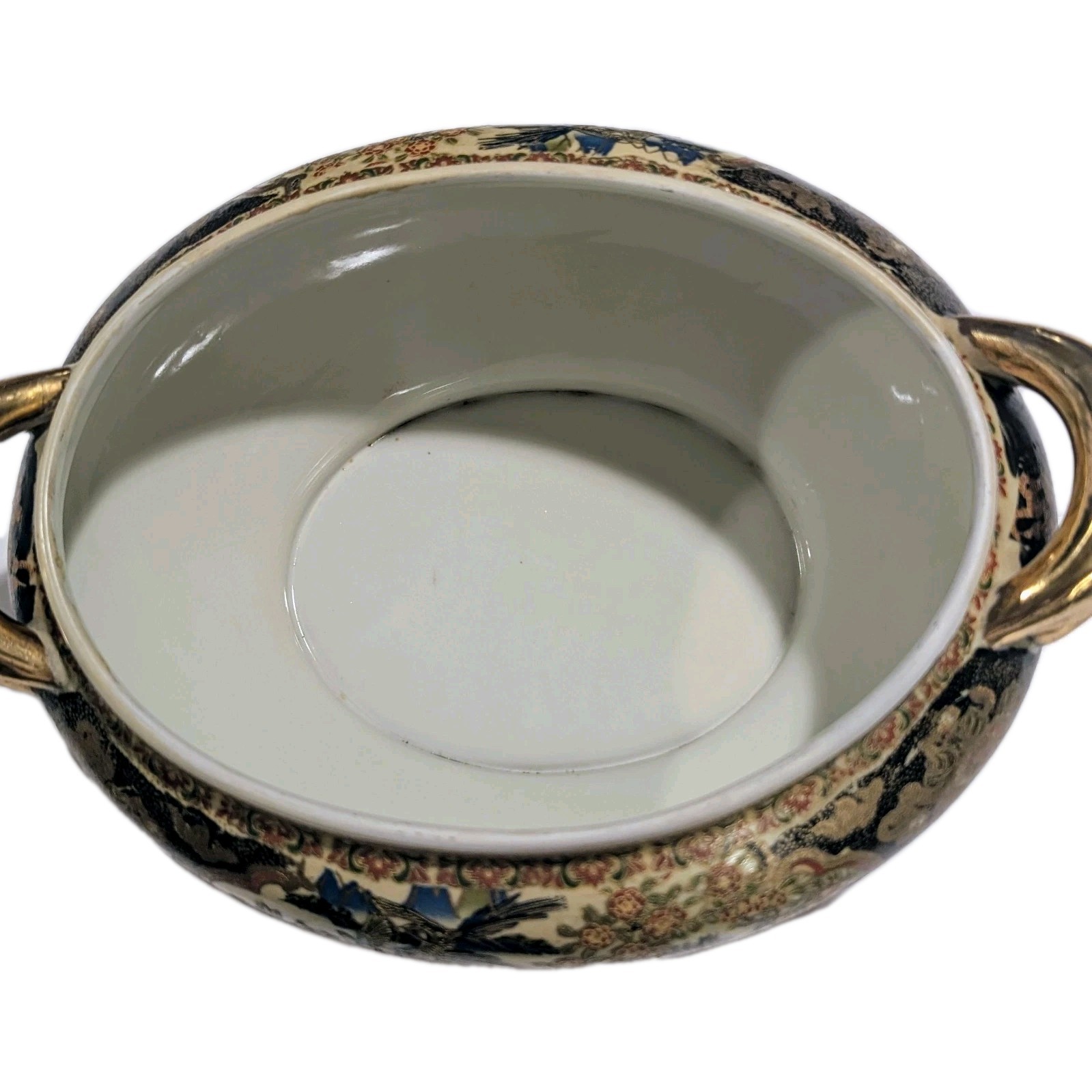 Large 14.5″ Gilded Vintage Chinese Tureen Birds Floral