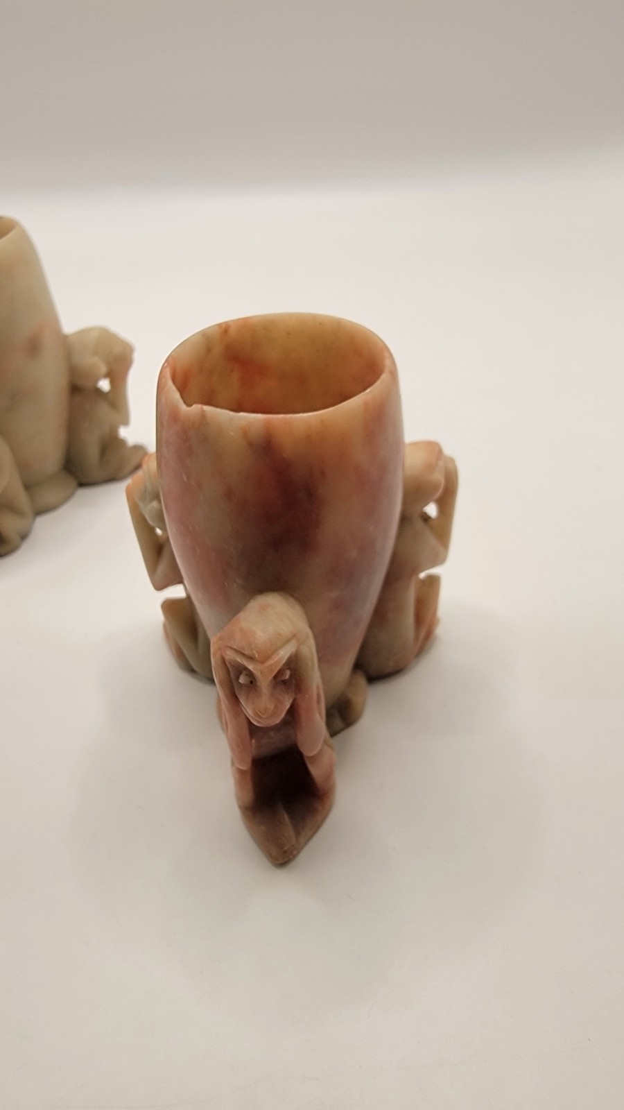 Vintage soapstone 3 wise Monkeys Toothpick holders See no speak no hear no evil.