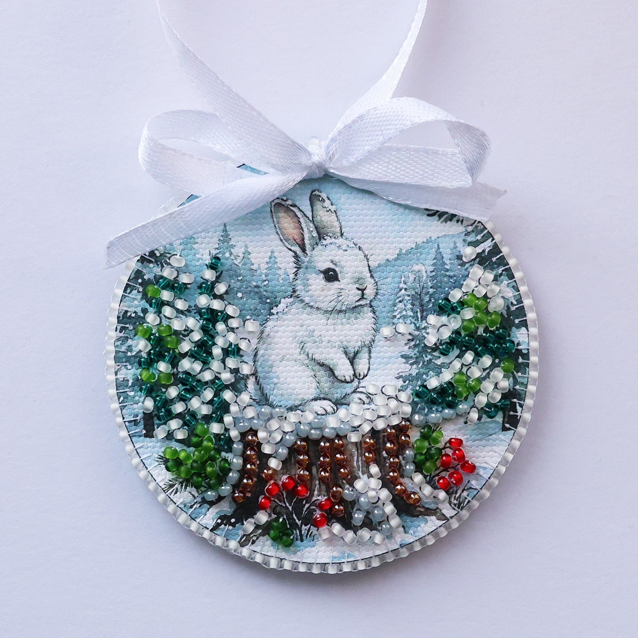 Bead Embroidery Christmas Ornament Kit on Natural Artist Canvas “Near ialynky”